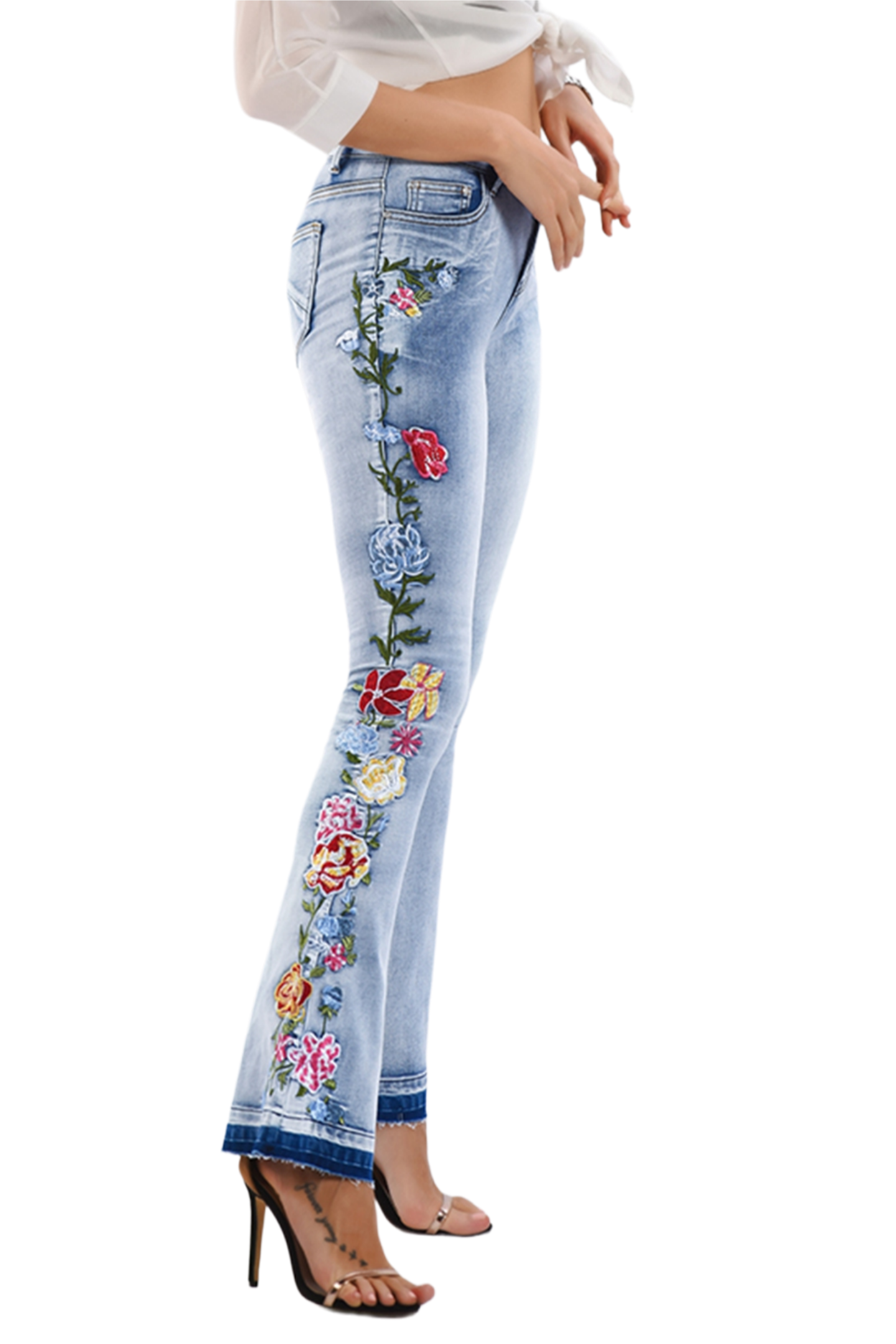 Full Size Flower Embroidery Wide Leg Jeans