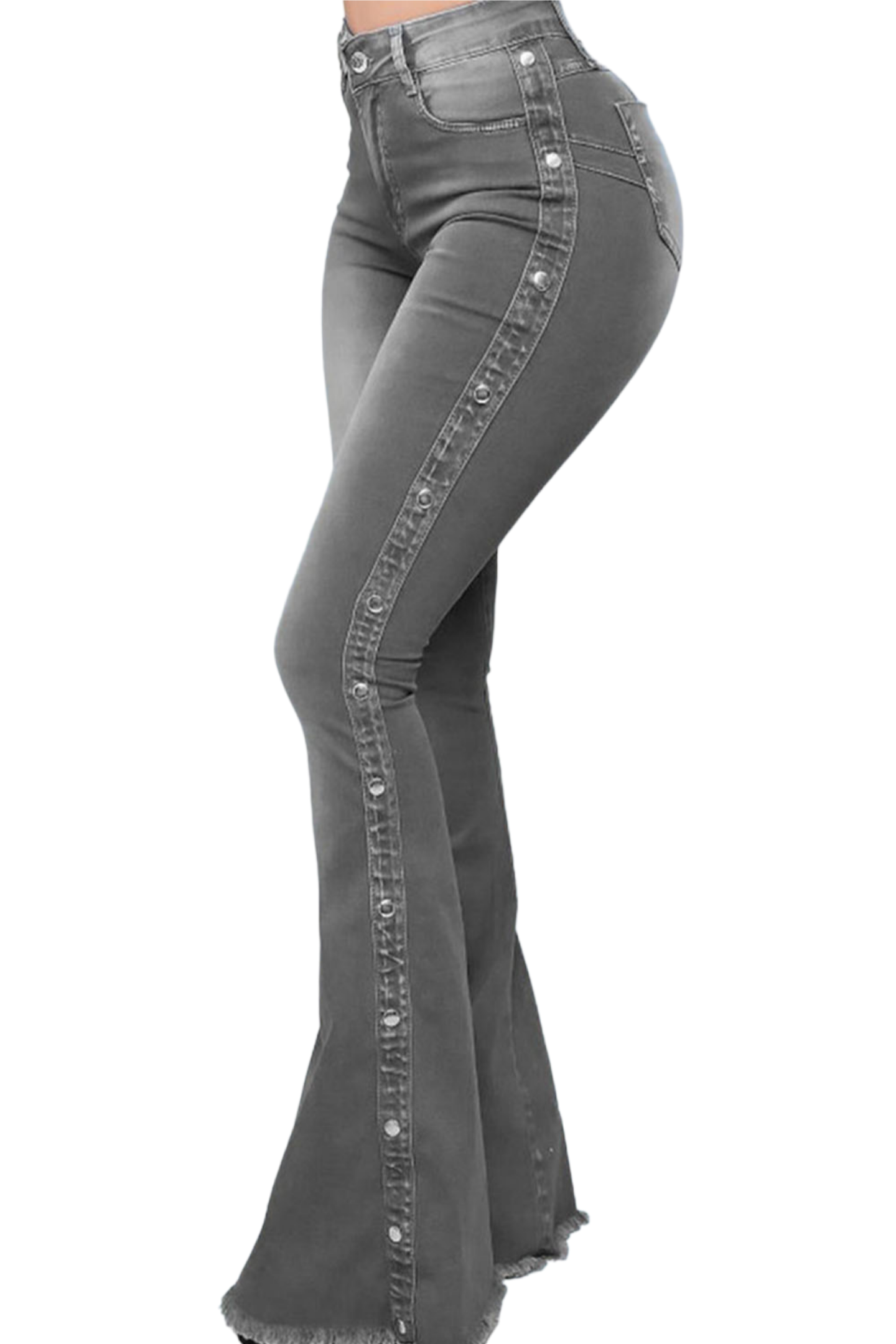 Button Detail Flare Jeans