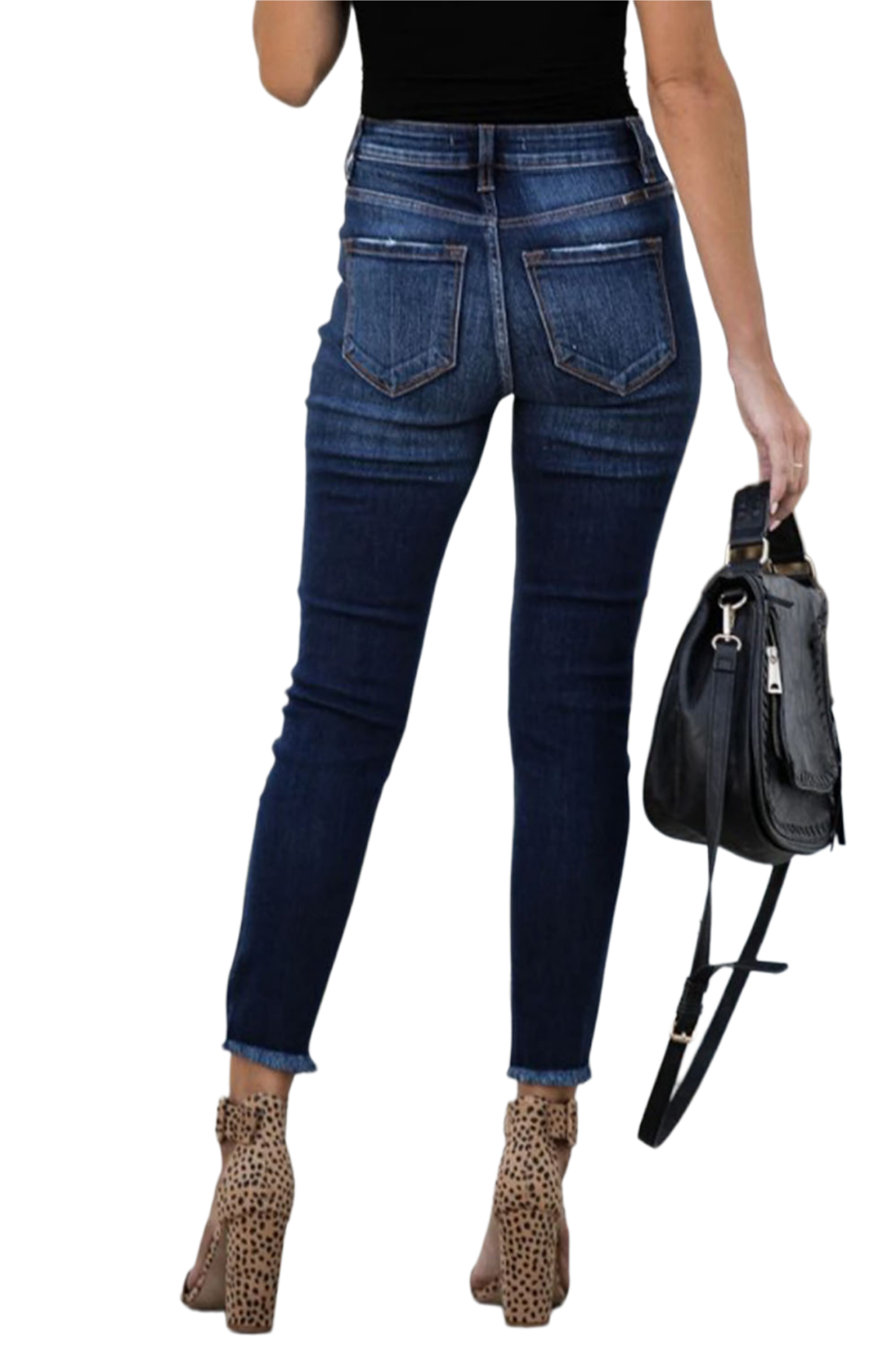 Buttoned Distressed Skinny Jeans