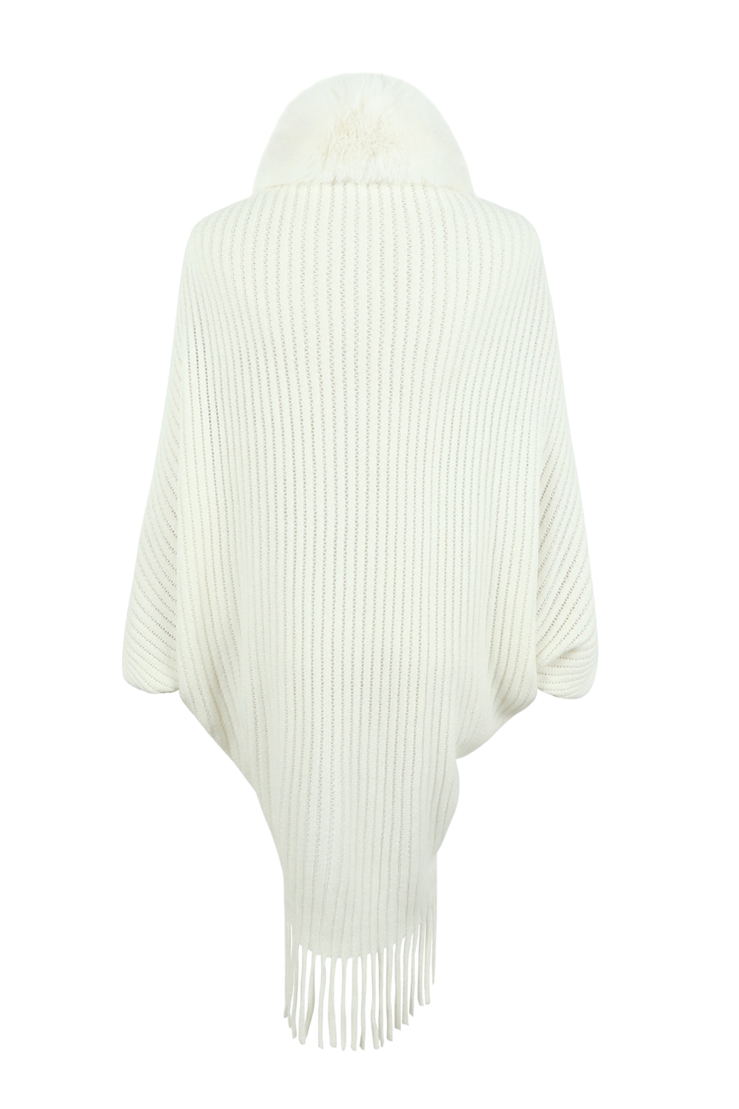 Fringe Detail Long Sleeve Ribbed Poncho