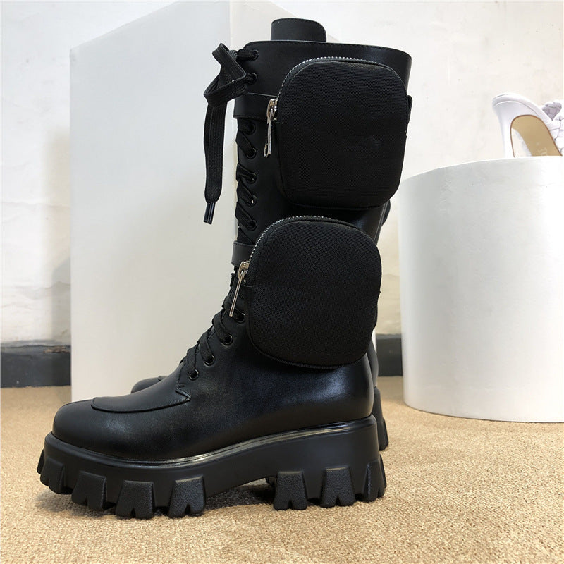 Thick-soled Casual Lace-up Zipper Bag Boots