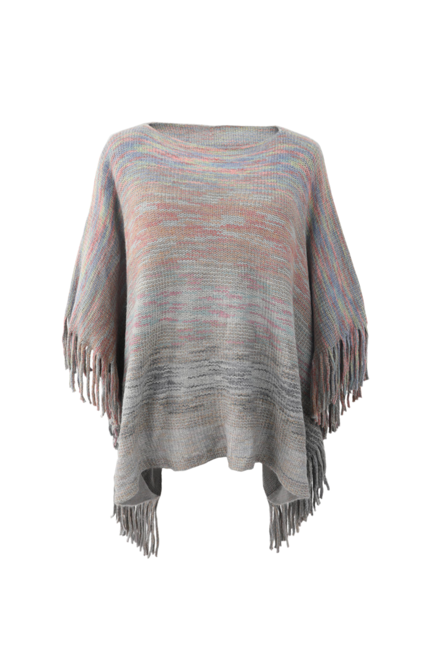 Round Neck Fringe Detail Poncho