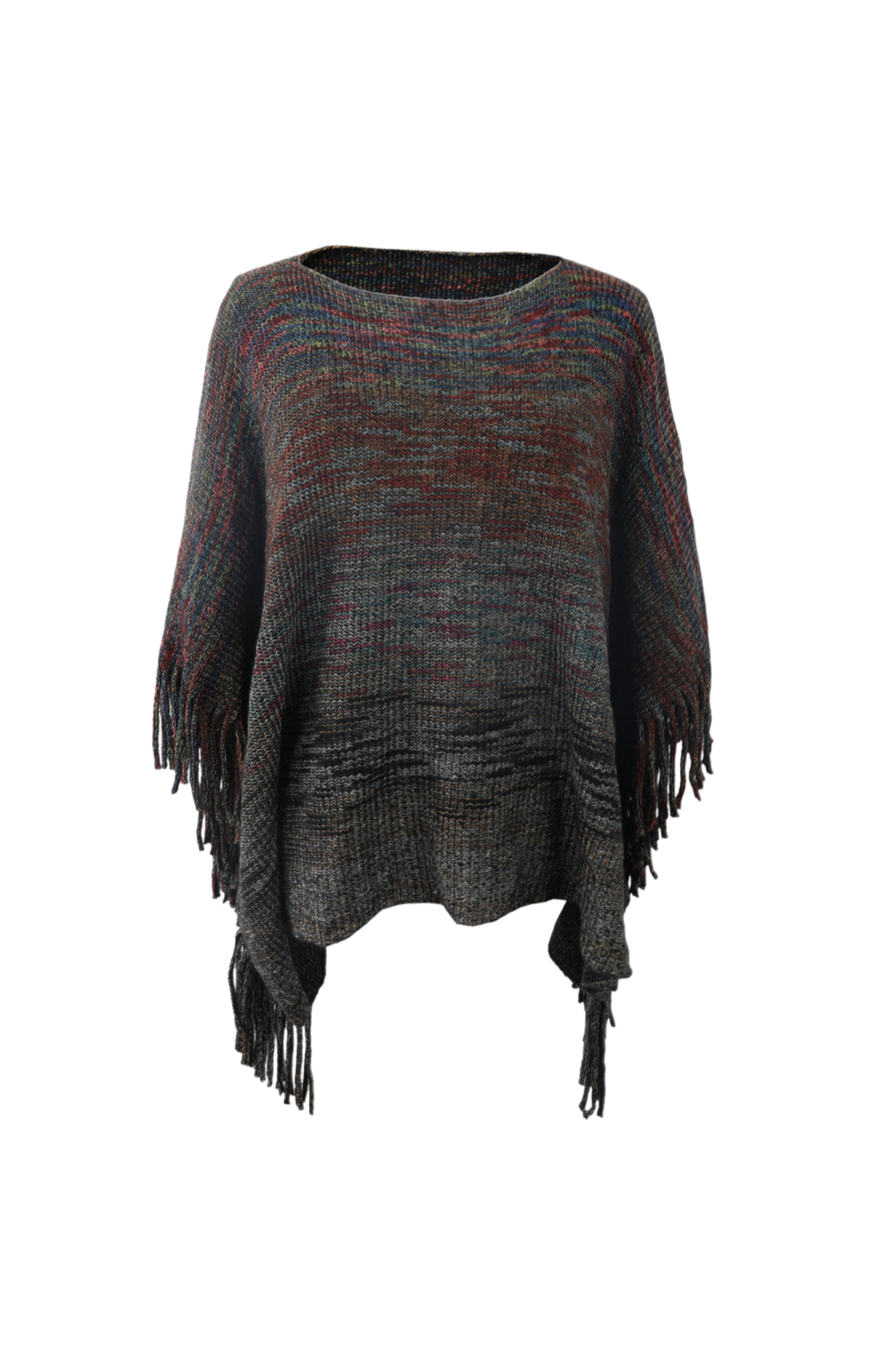 Round Neck Fringe Detail Poncho