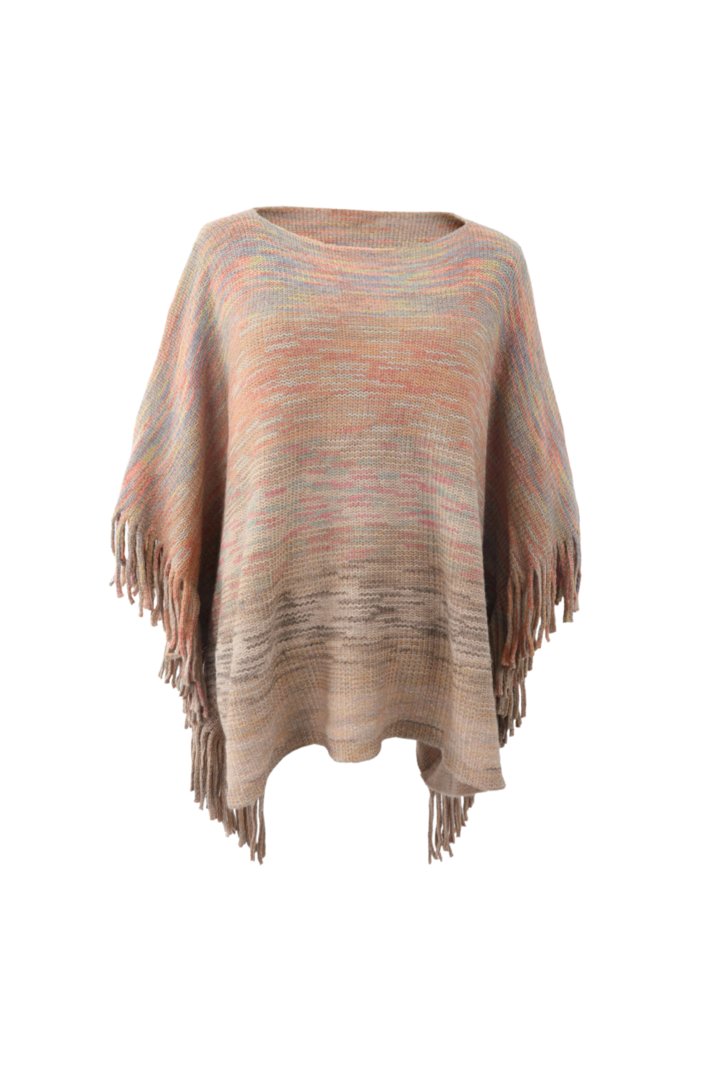 Round Neck Fringe Detail Poncho