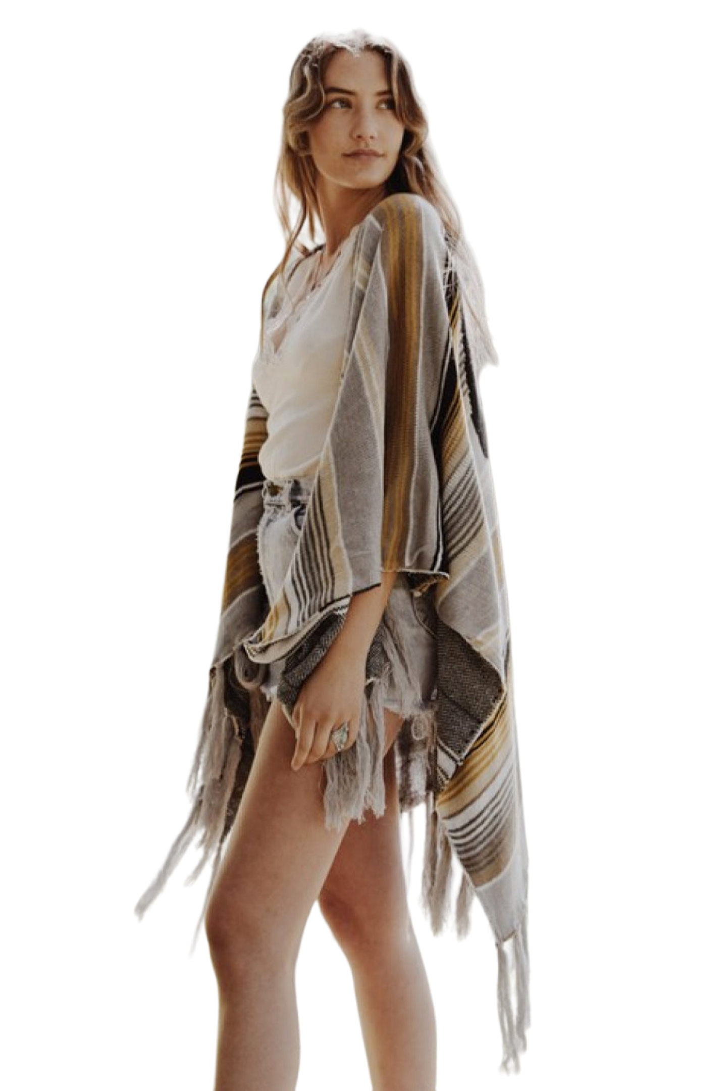Leto Desert Wanderer Cow Skull Striped Poncho