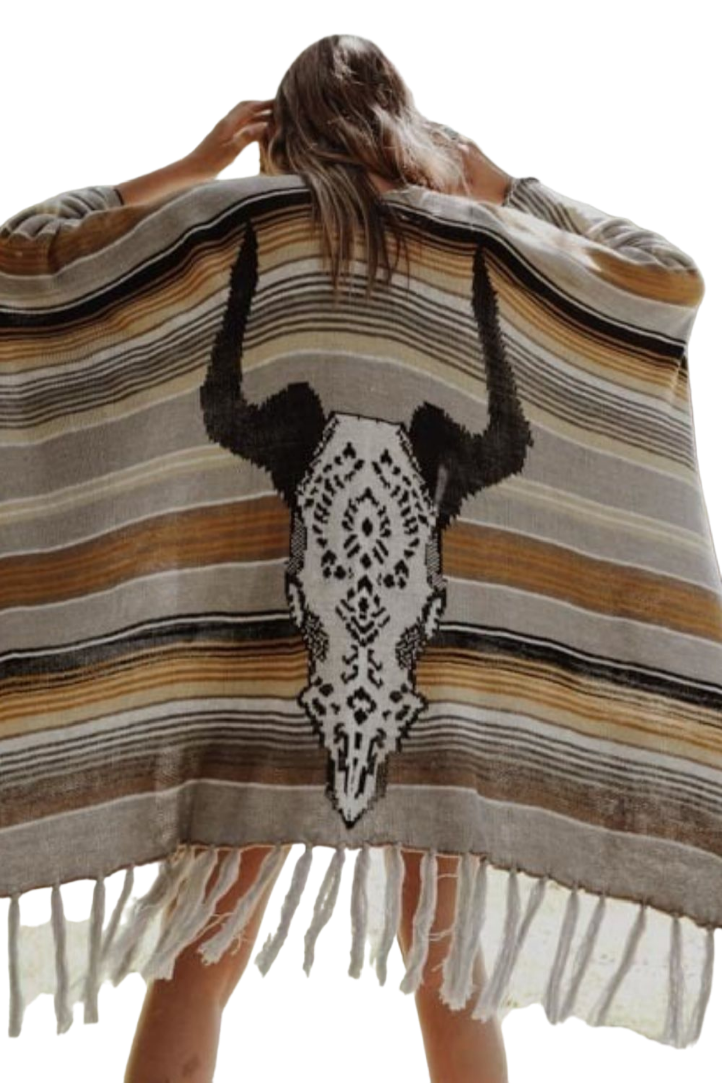 Leto Desert Wanderer Cow Skull Striped Poncho