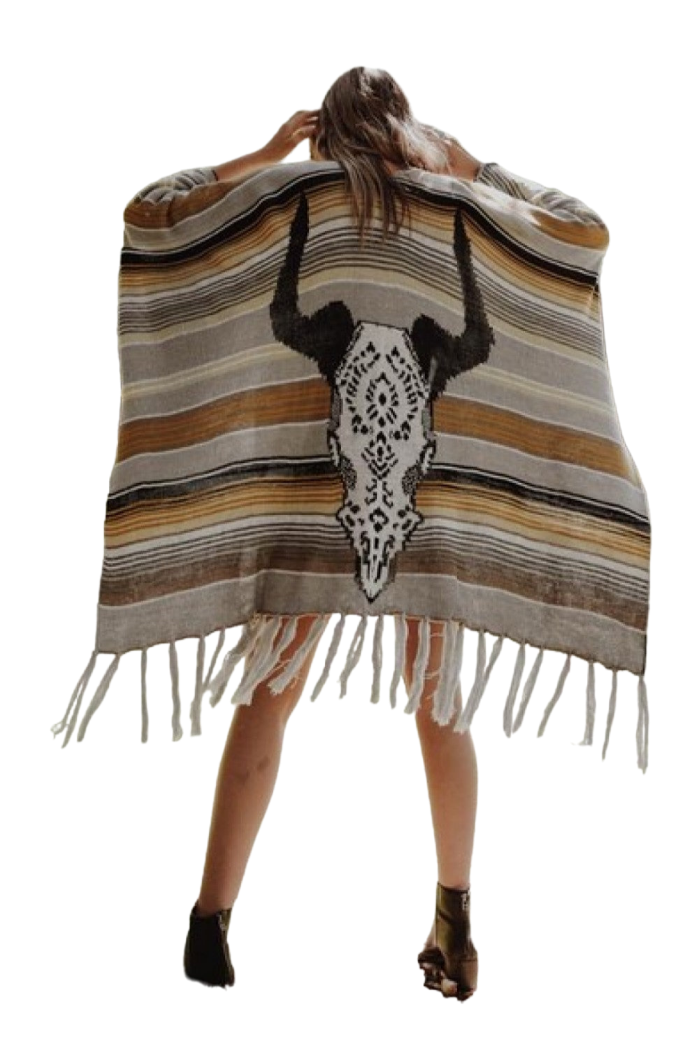 Leto Desert Wanderer Cow Skull Striped Poncho