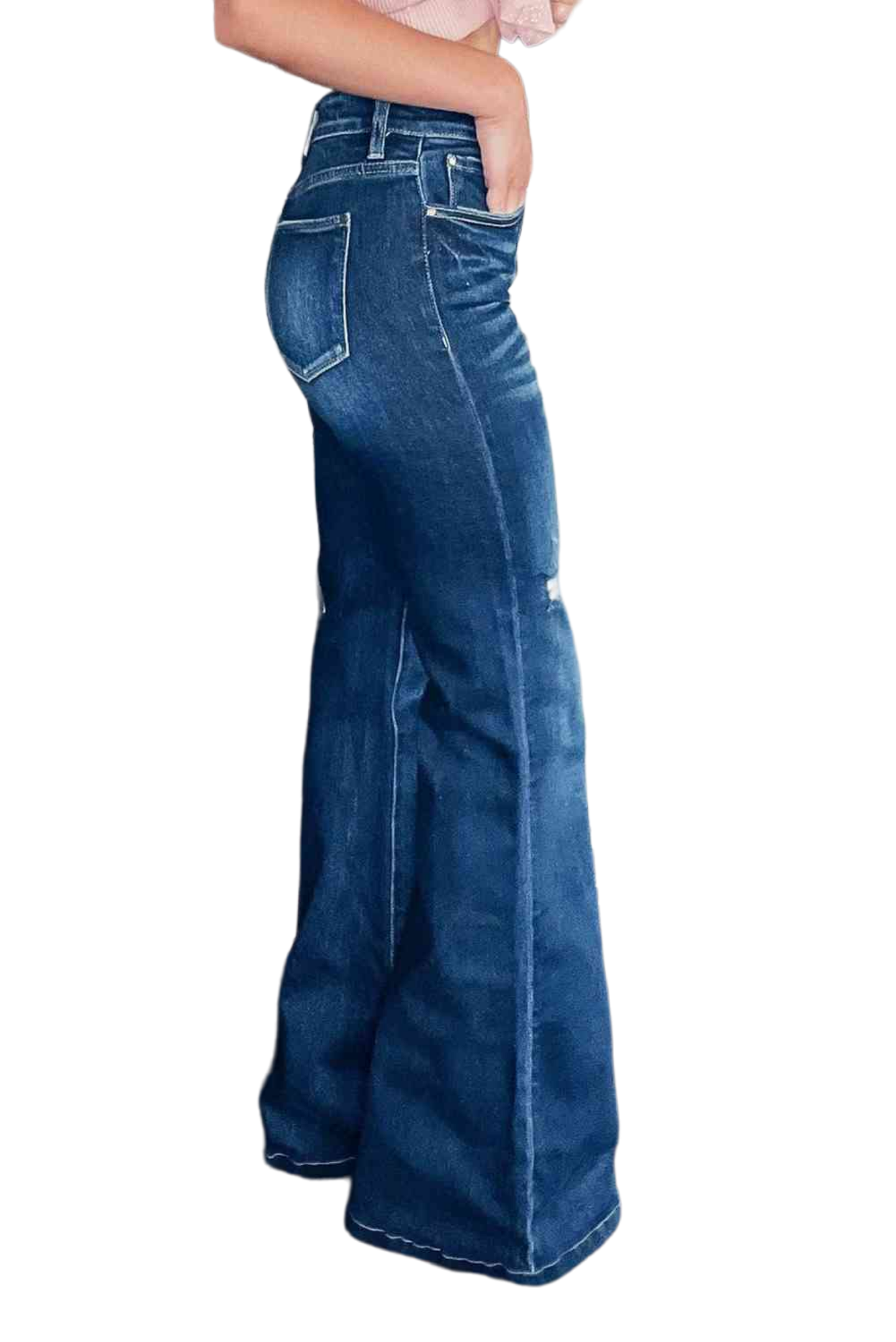 Asymmetrical Open Knee Distressed Flare Jeans