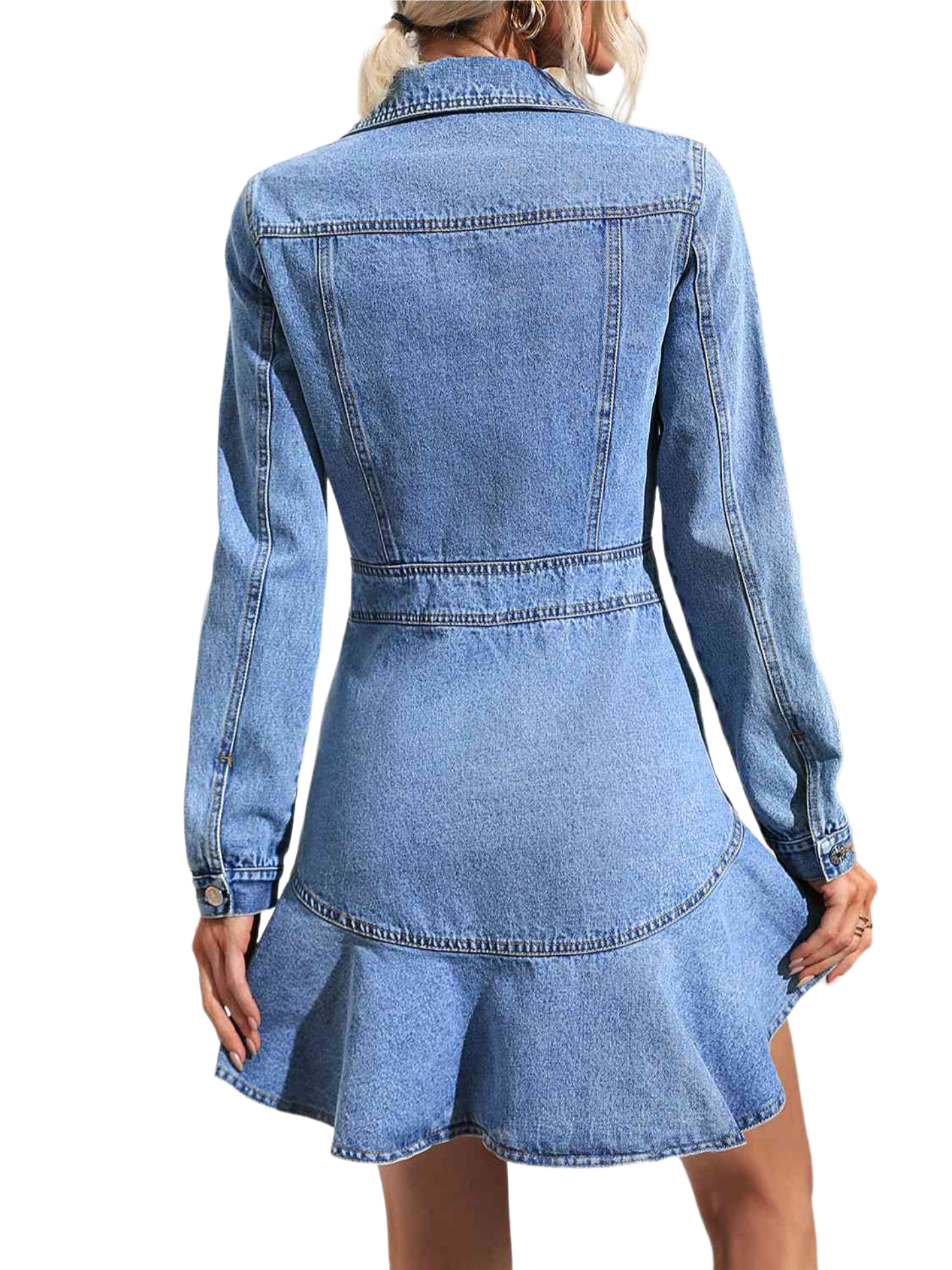 Collared Neck Button Down Denim Dress