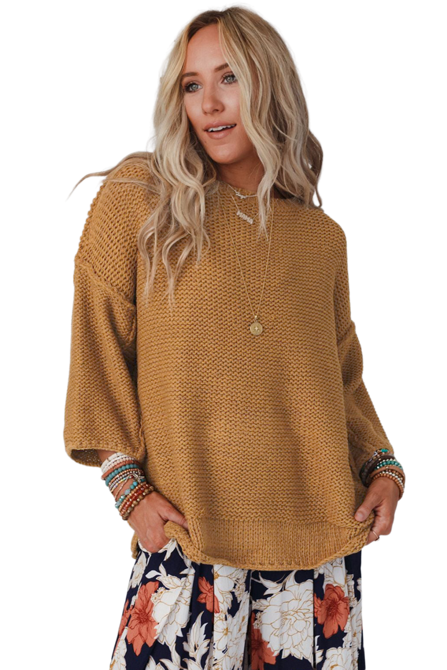 Round Neck Dropped Shoulder Sweater