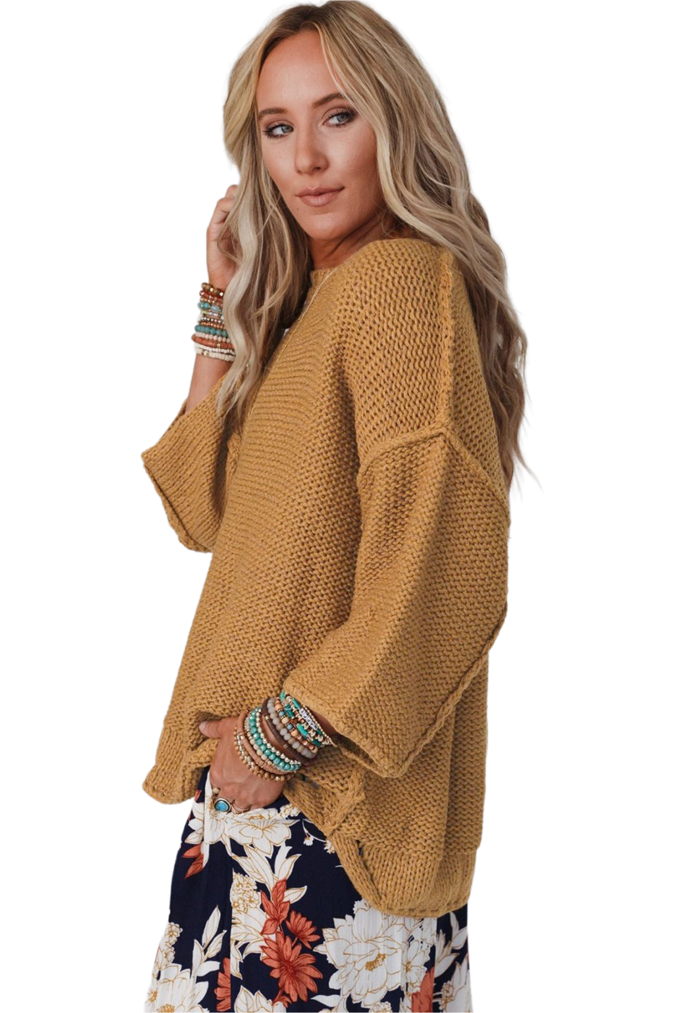 Round Neck Dropped Shoulder Sweater