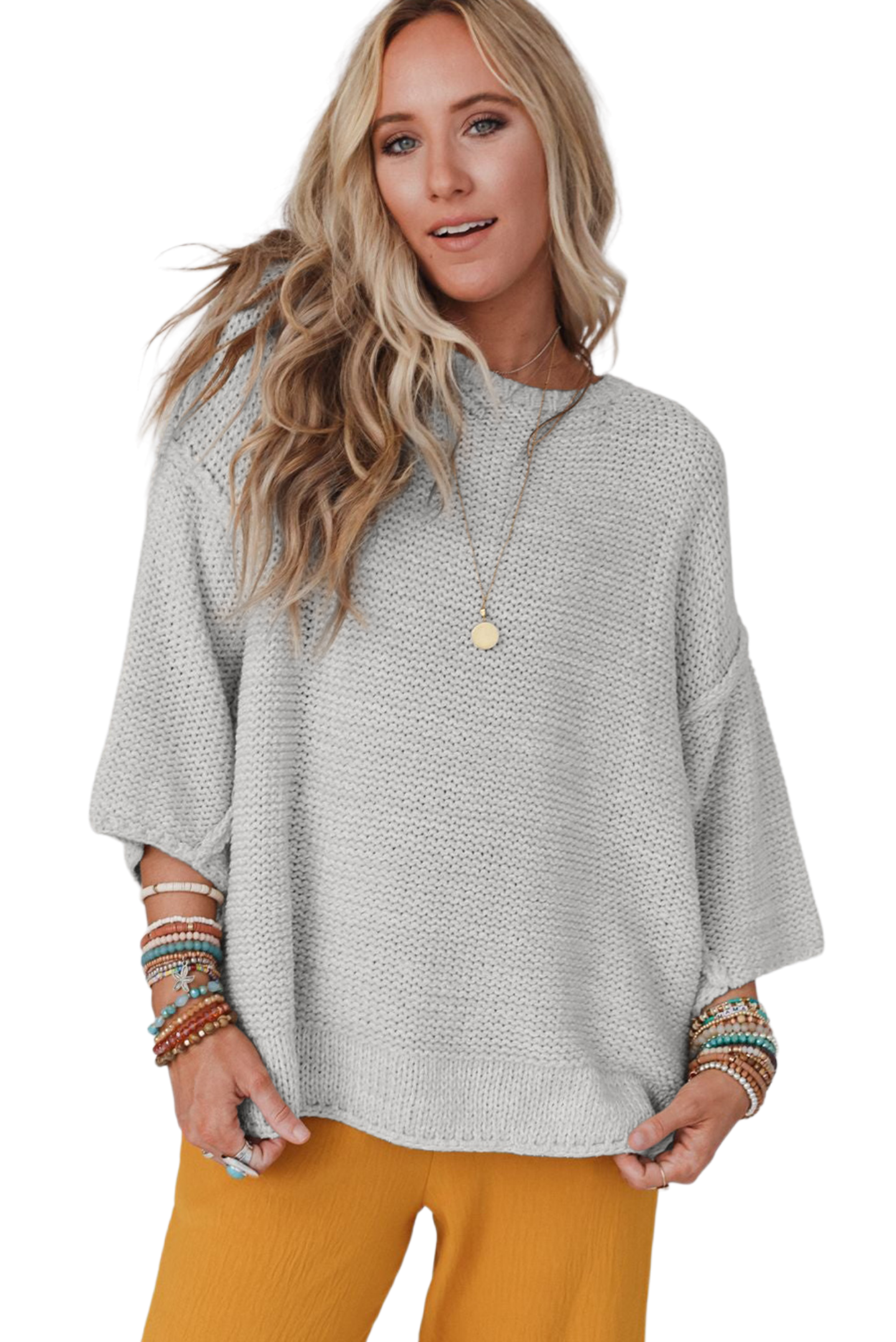 Round Neck Dropped Shoulder Sweater