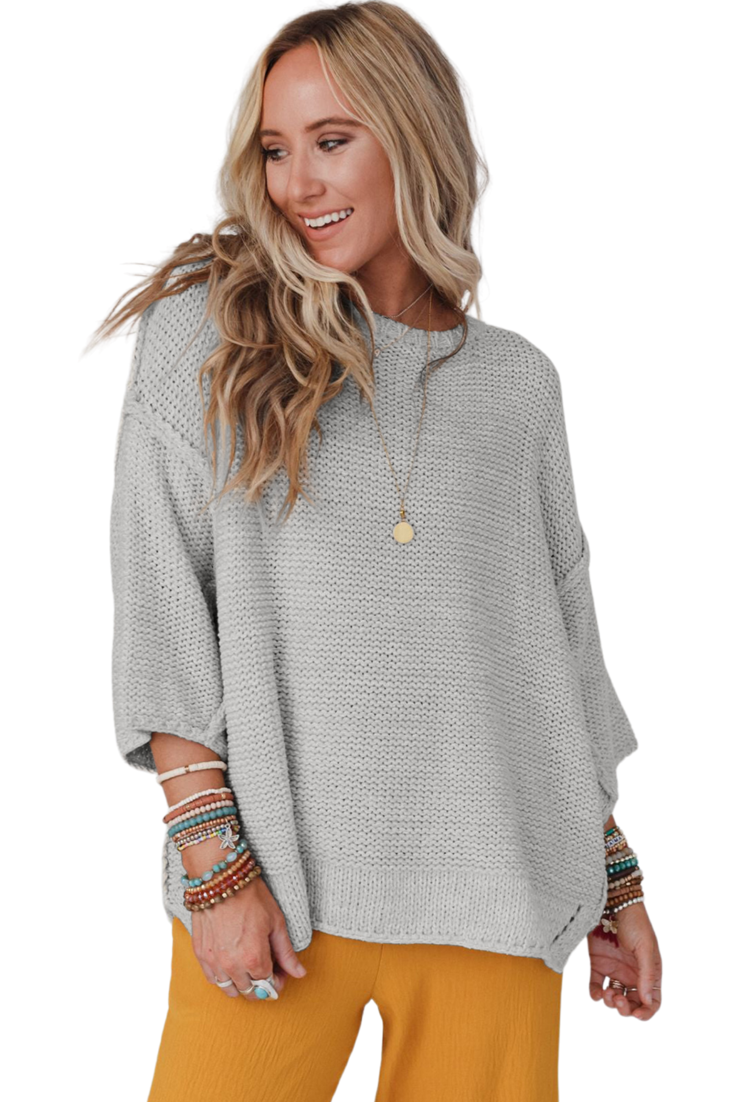 Round Neck Dropped Shoulder Sweater