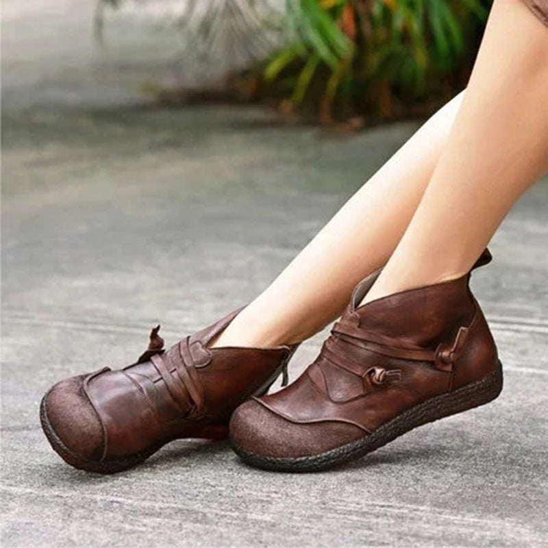 Lace-up Women's Boots With Flat Side Zipper Ankle Boots