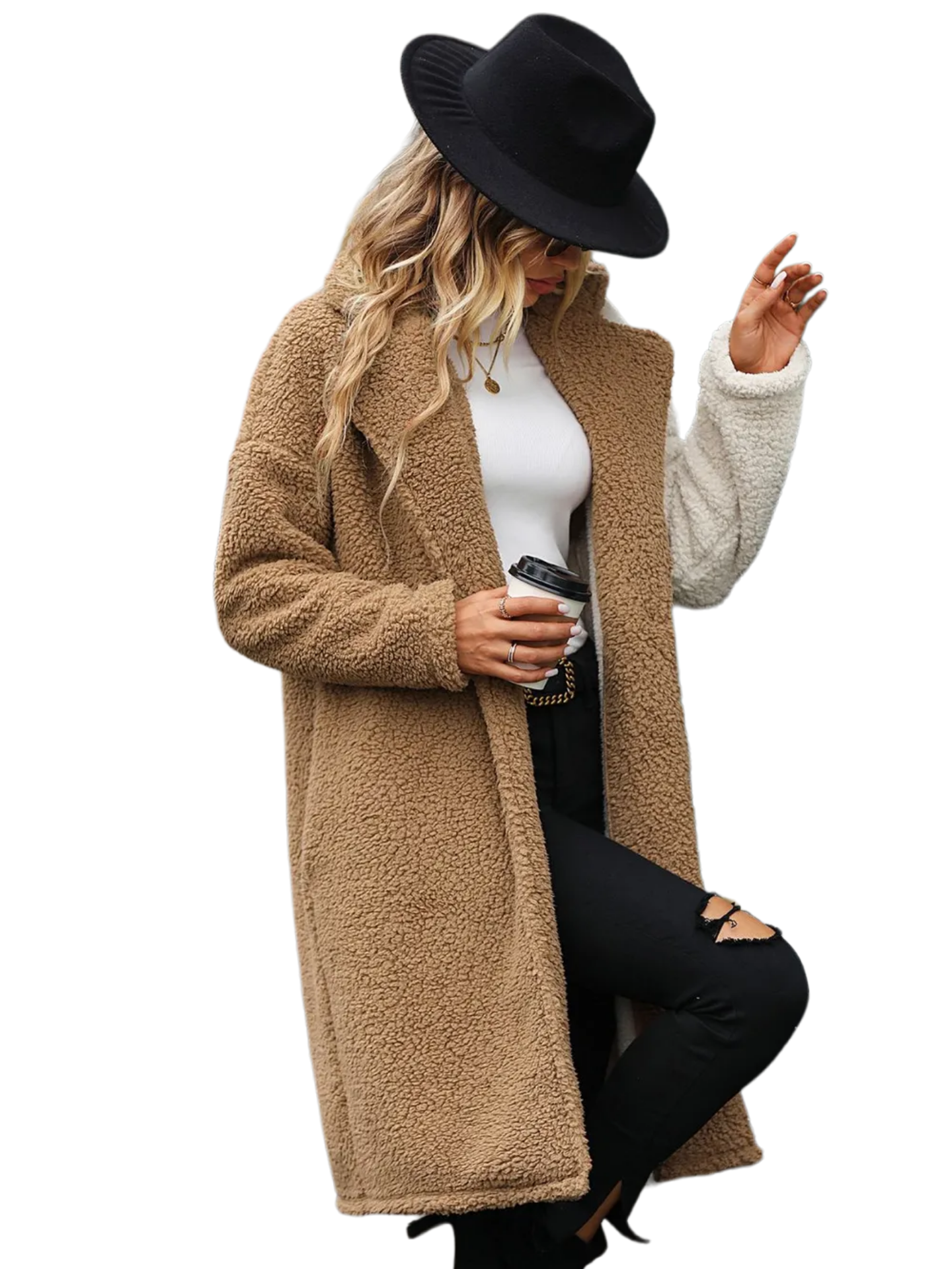 Contrast Dropped Shoulder Sherpa Coat