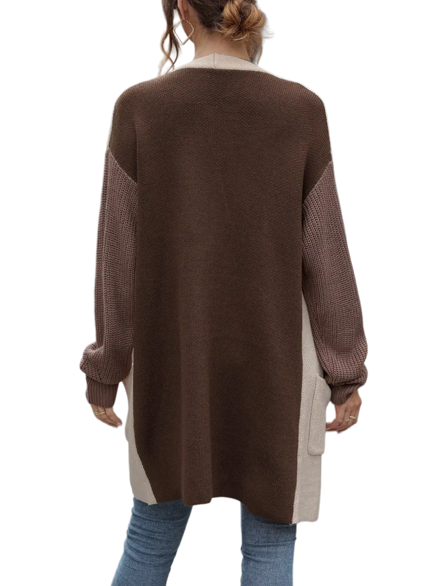 Contrast Open Front Long Sleeve Cardigan