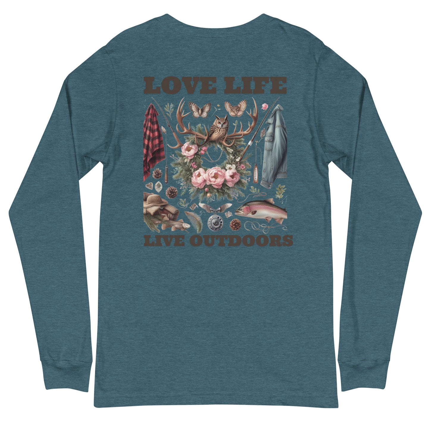 Unisex Long Sleeve Tee Exclusive Love Life Live Outdoors MRRL&O Print Designs