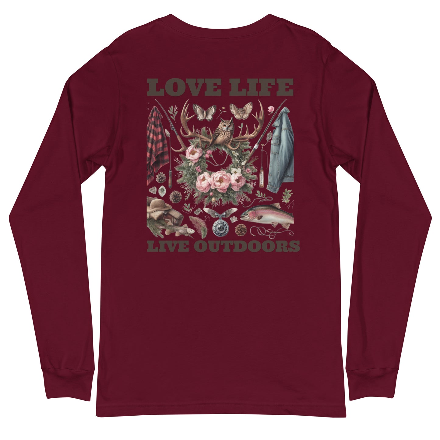 Unisex Long Sleeve Tee Exclusive Love Life Live Outdoors MRRL&O Print Designs