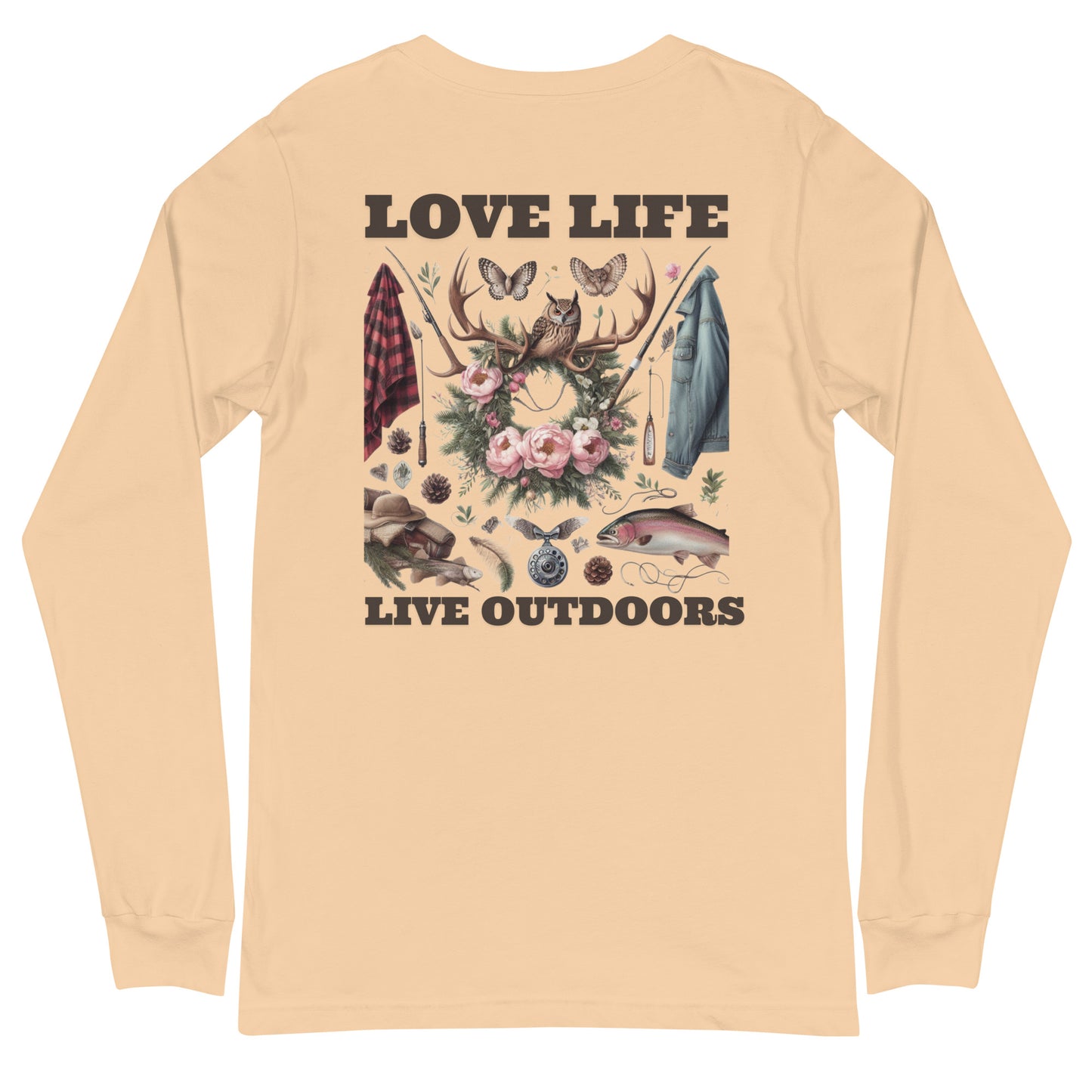 Unisex Long Sleeve Tee Exclusive Love Life Live Outdoors MRRL&O Print Designs
