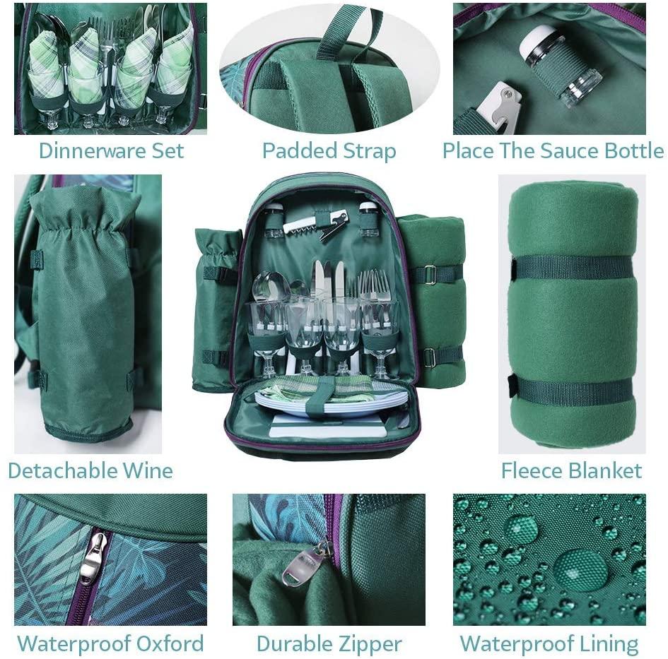 Picnic Backpack Set With Cutlery Kit Cooler Compartment Blanket For 4 Persons Picnic Bag with Tableware for Outdoor Camping BBQ
