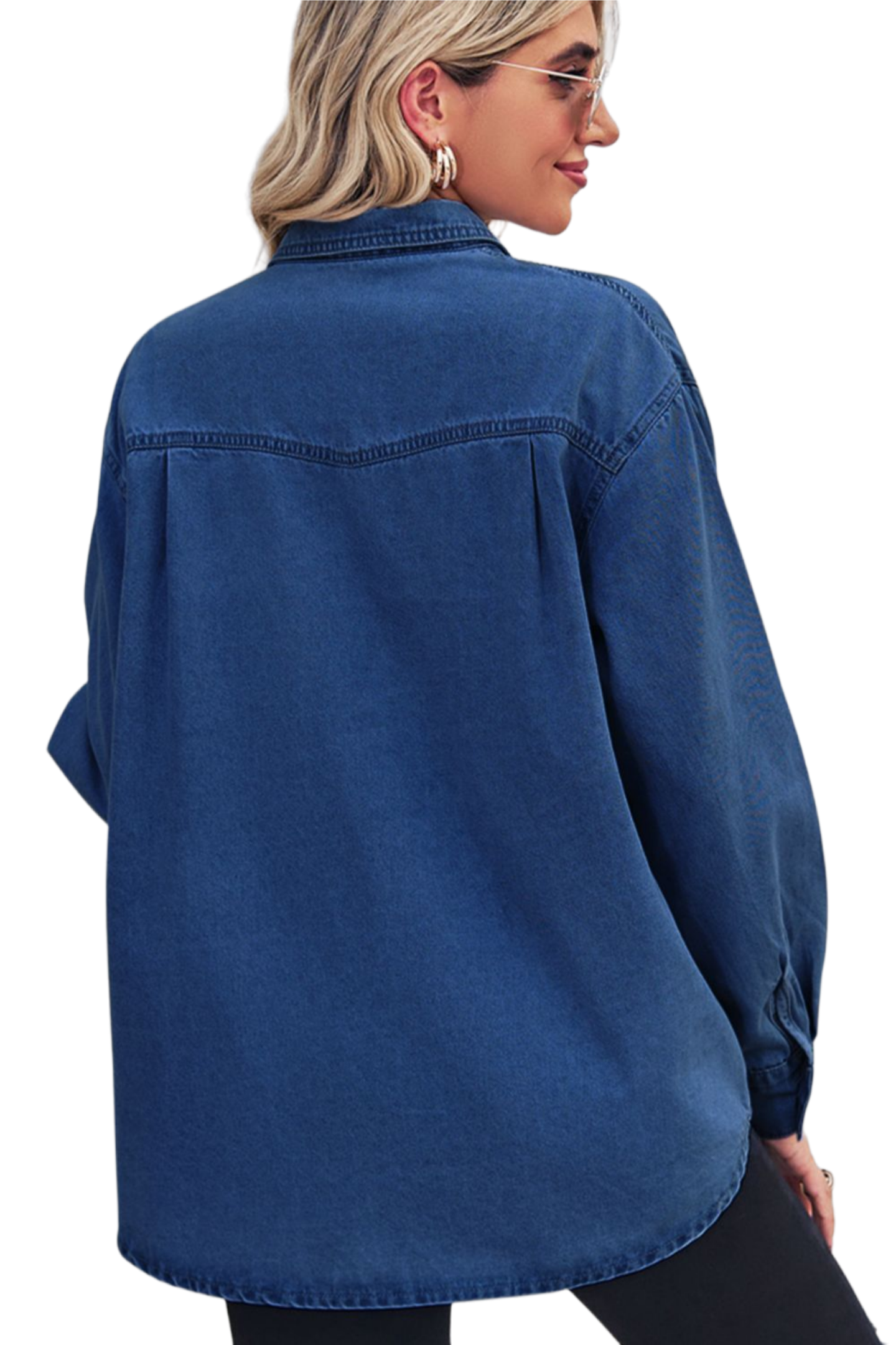 Collared Neck Dropped Shoulder Denim Top