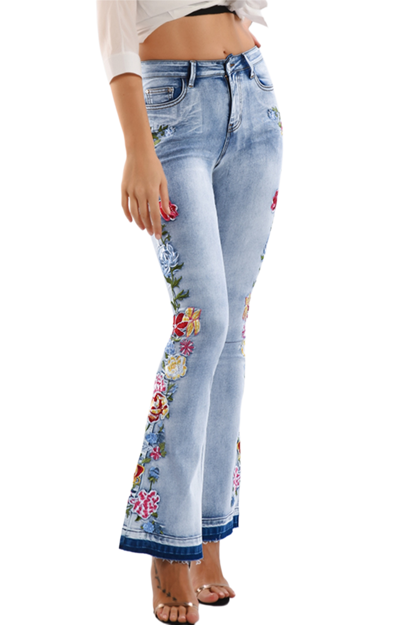 Full Size Flower Embroidery Wide Leg Jeans