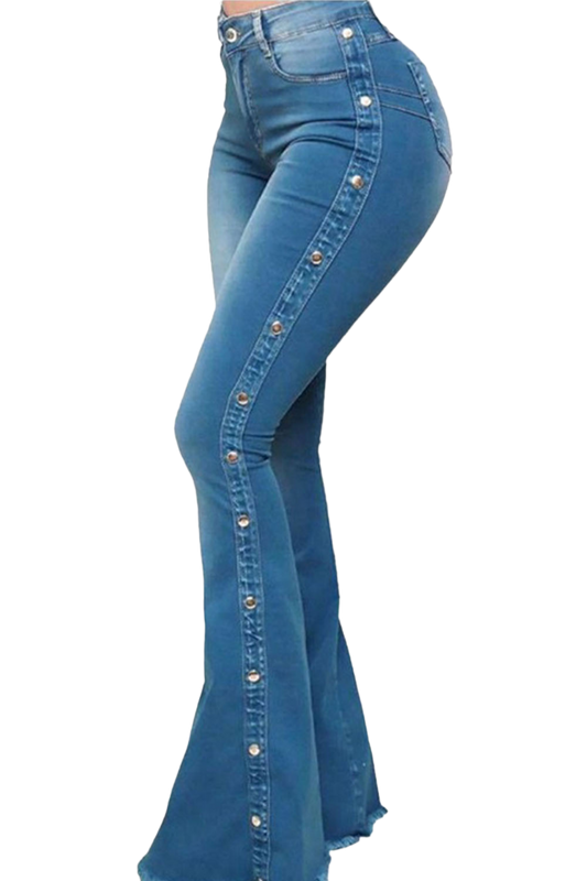 Button Detail Flare Jeans