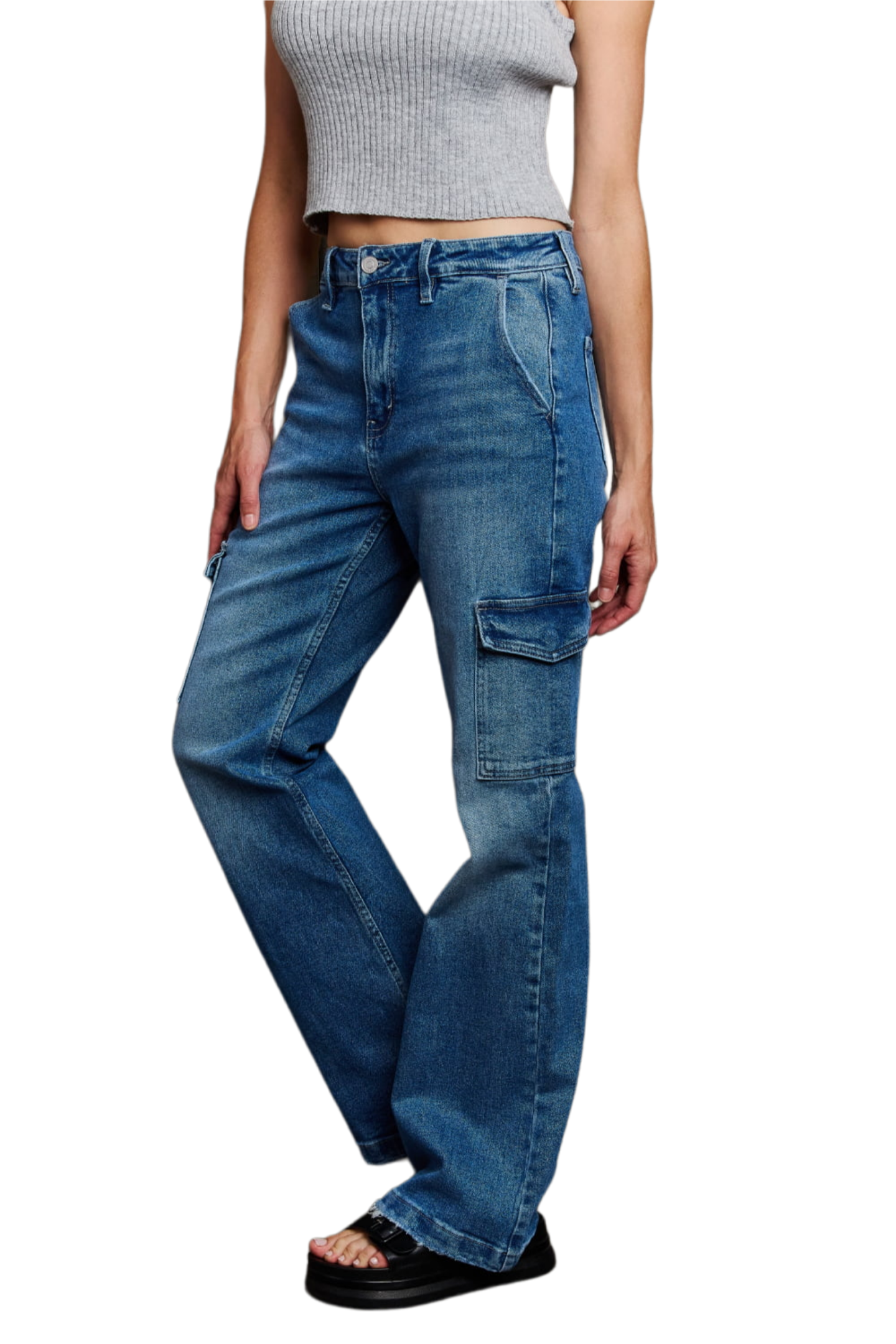 Kancan Holly High Waisted Cargo Flare Jeans