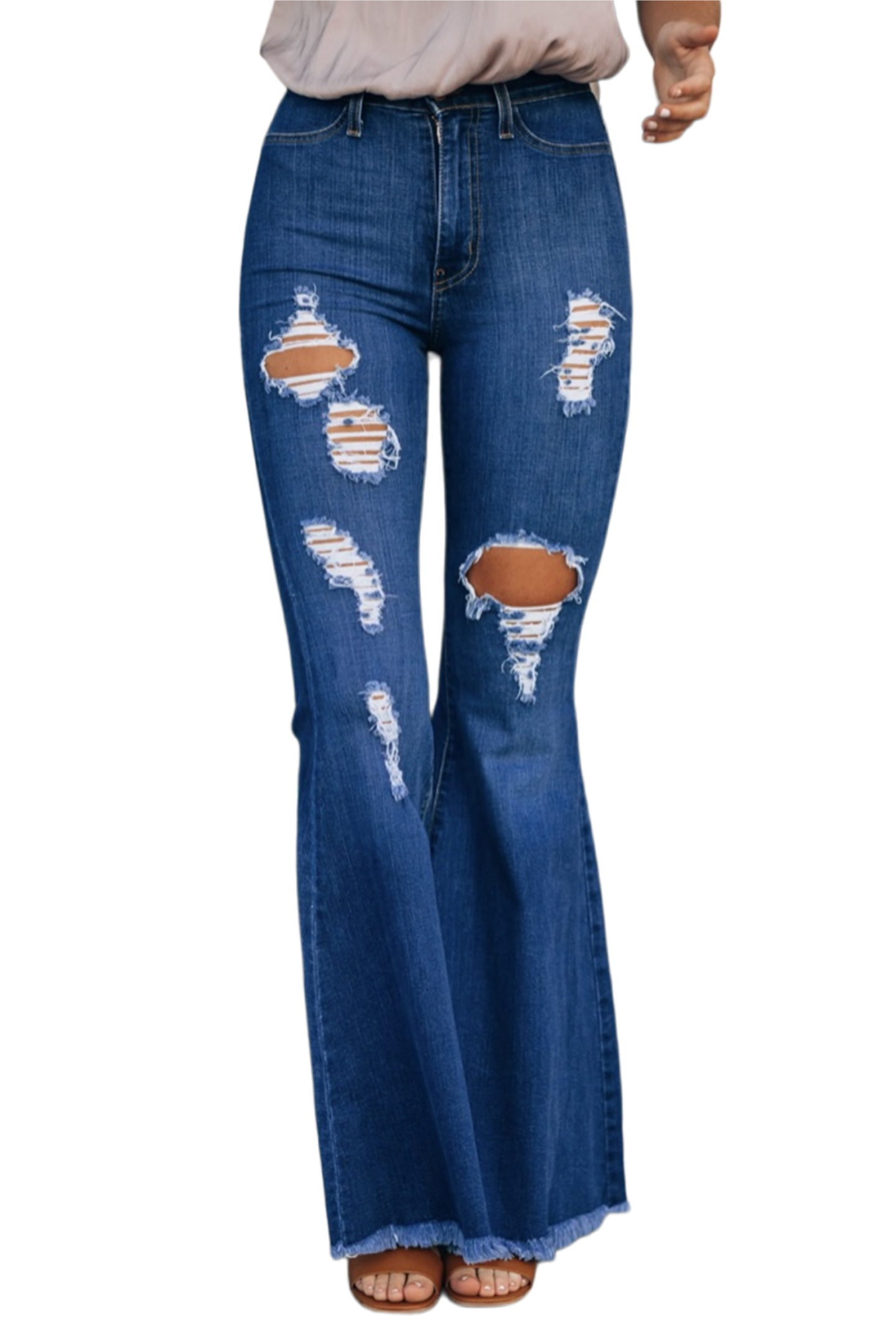 Distressed Raw Hem Flare Jeans