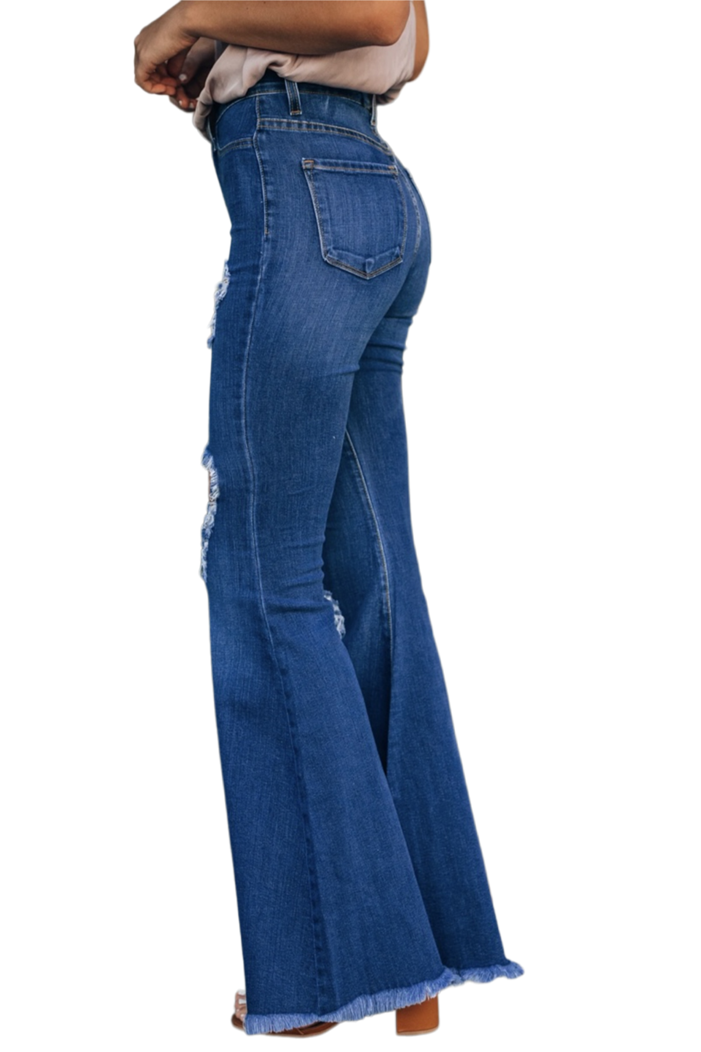 Distressed Raw Hem Flare Jeans