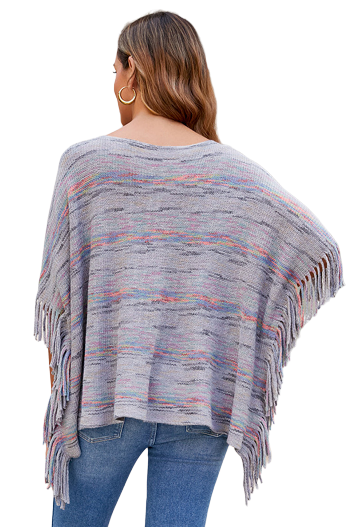 Round Neck Fringe Detail Sleeve Poncho