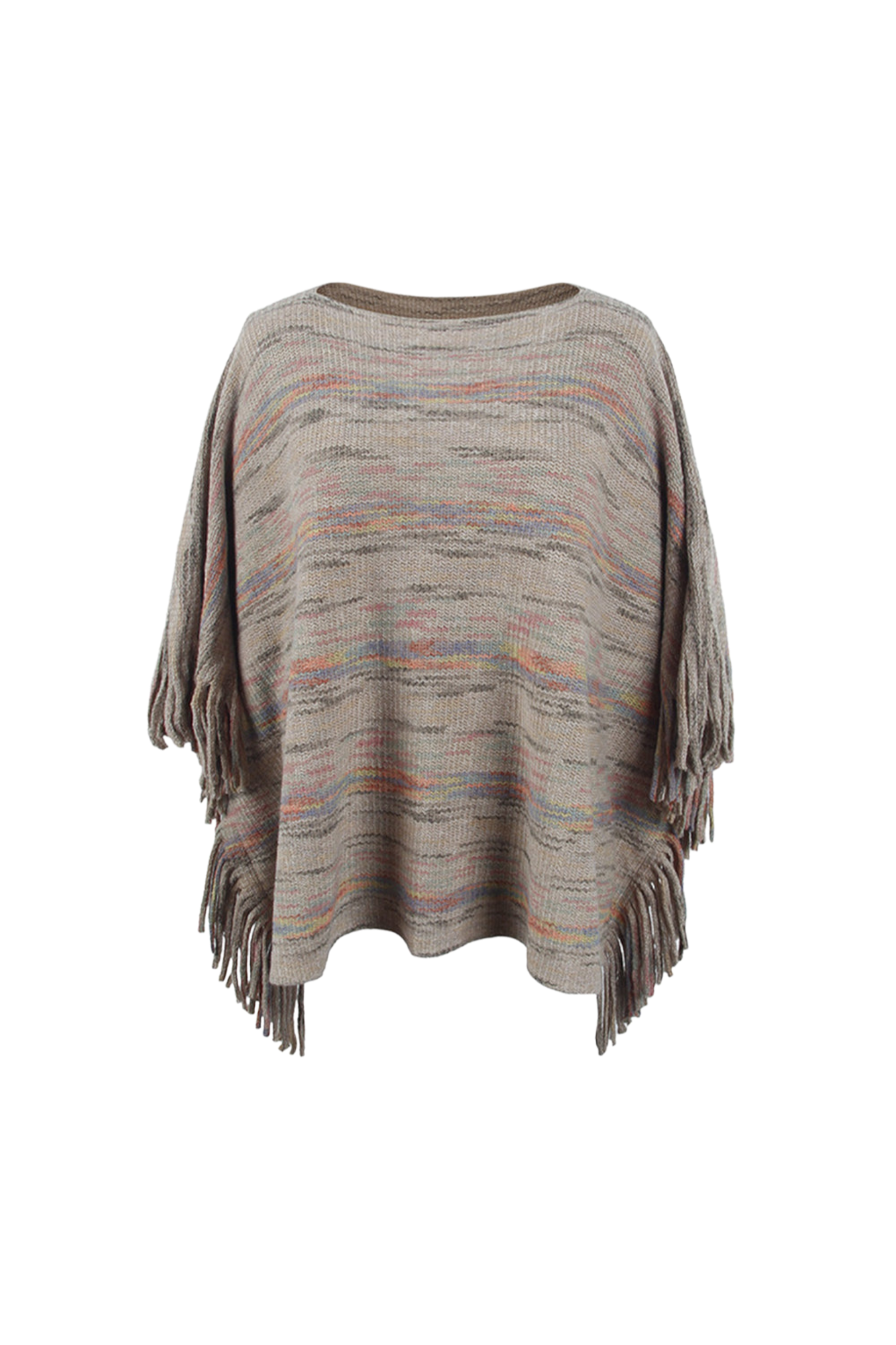 Round Neck Fringe Detail Sleeve Poncho