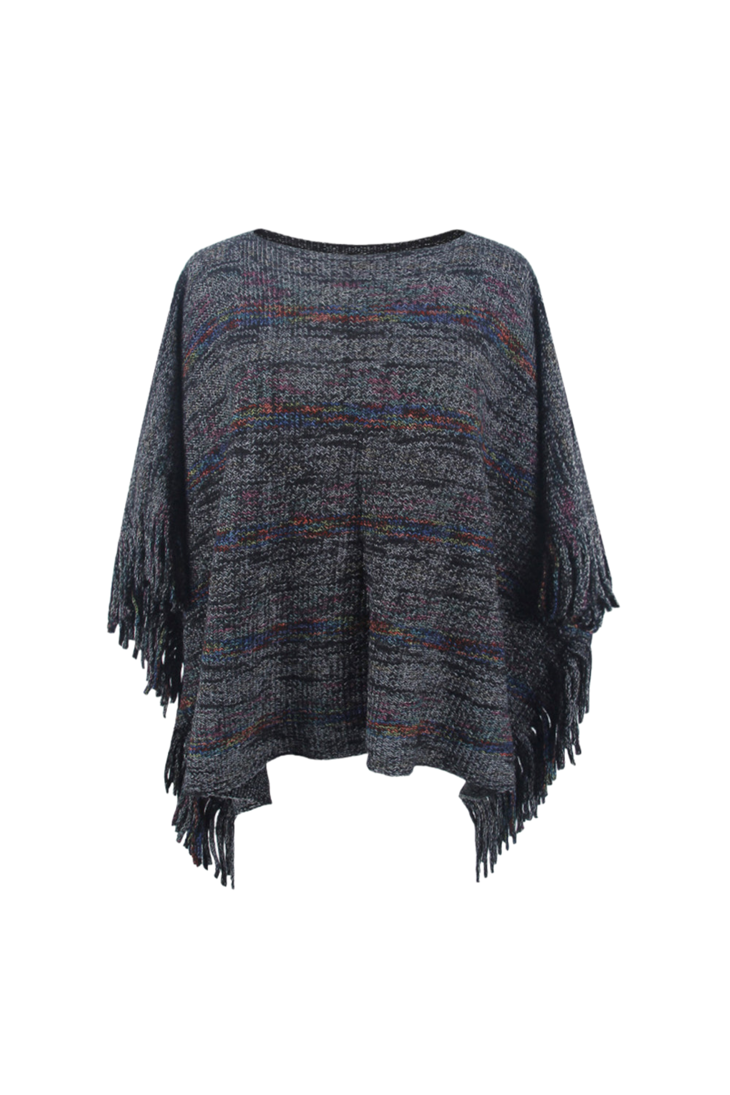 Round Neck Fringe Detail Sleeve Poncho