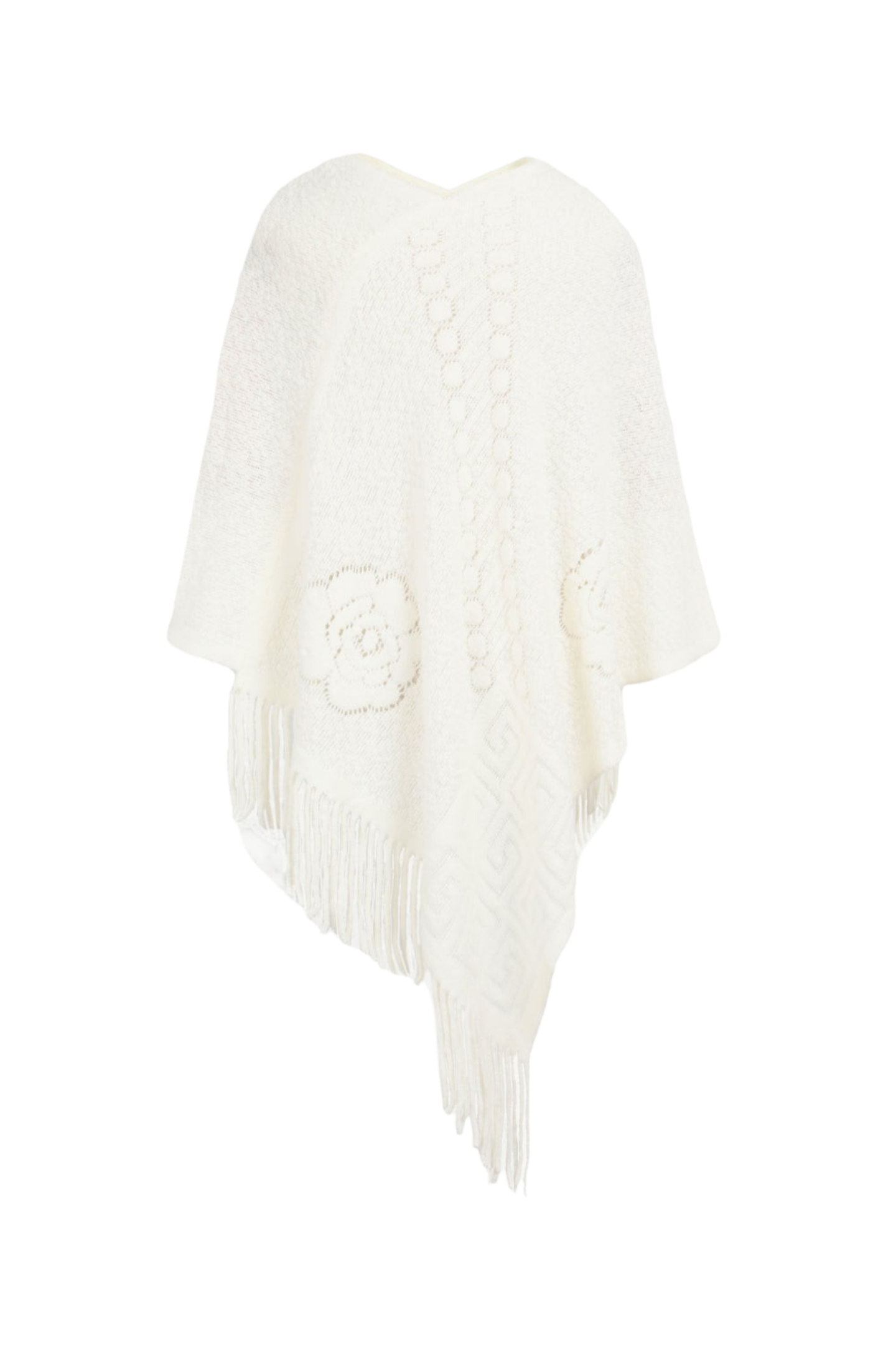 Pearl Trim Fringe Hem Poncho