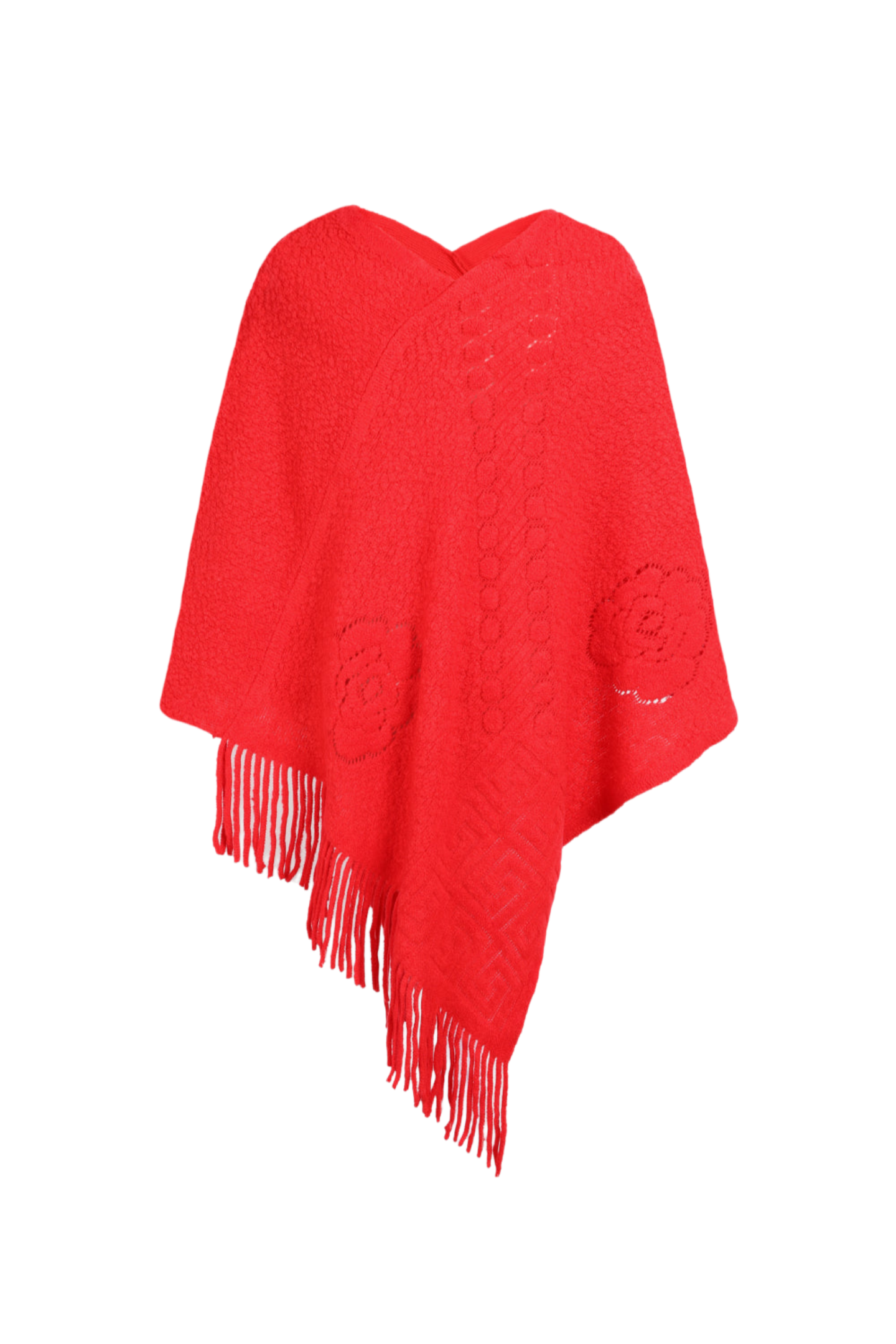 Pearl Trim Fringe Hem Poncho