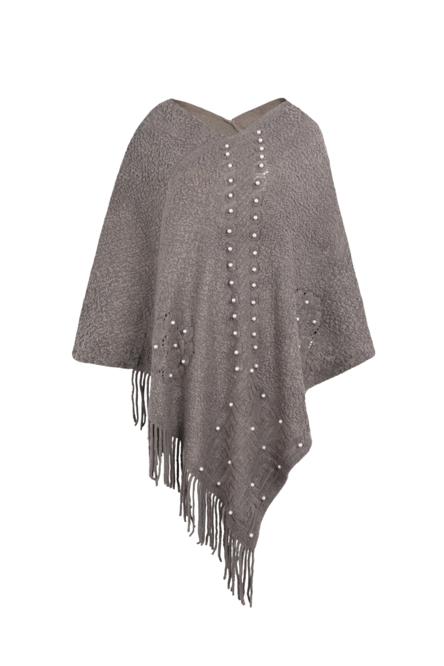 Pearl Trim Fringe Hem Poncho