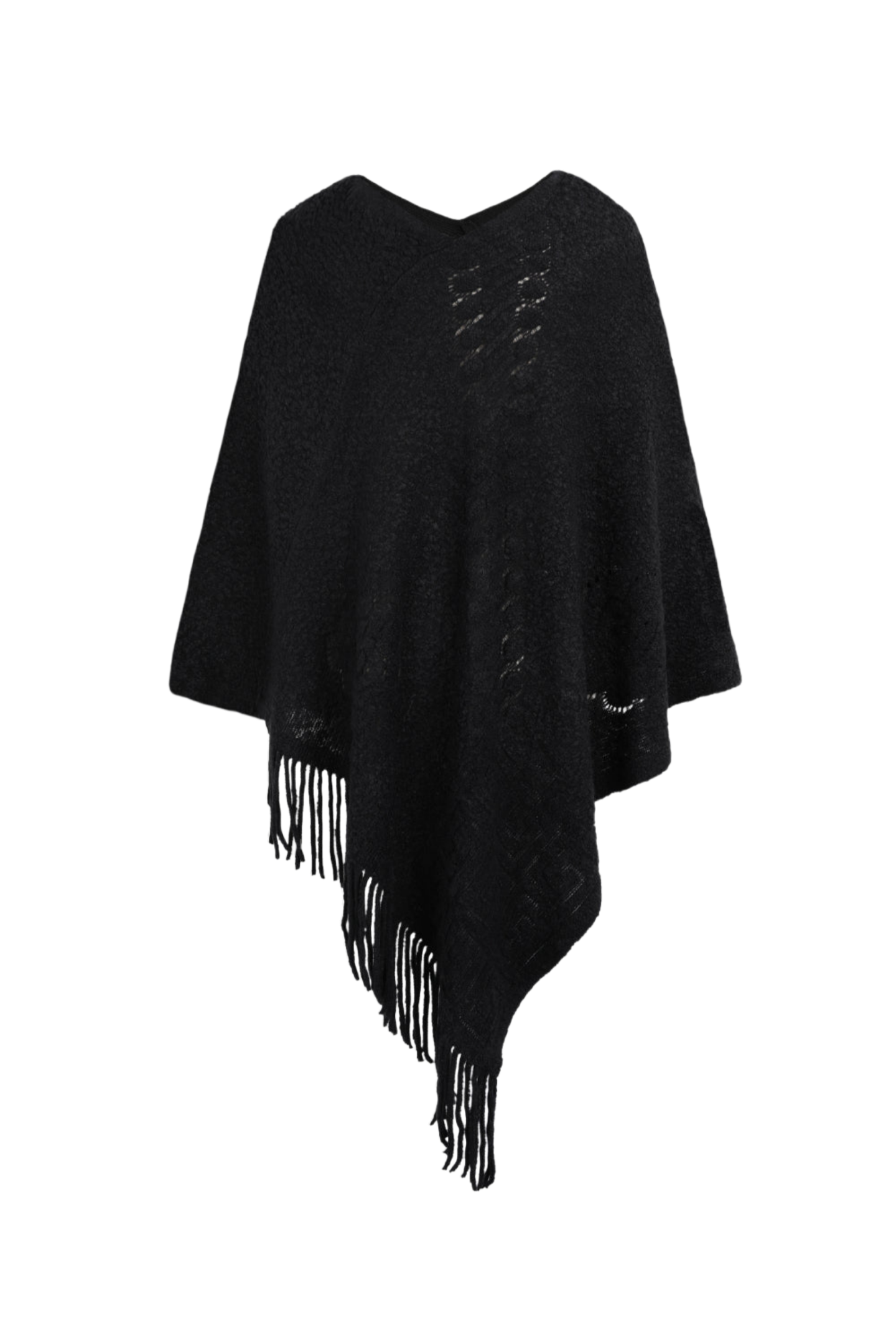 Pearl Trim Fringe Hem Poncho