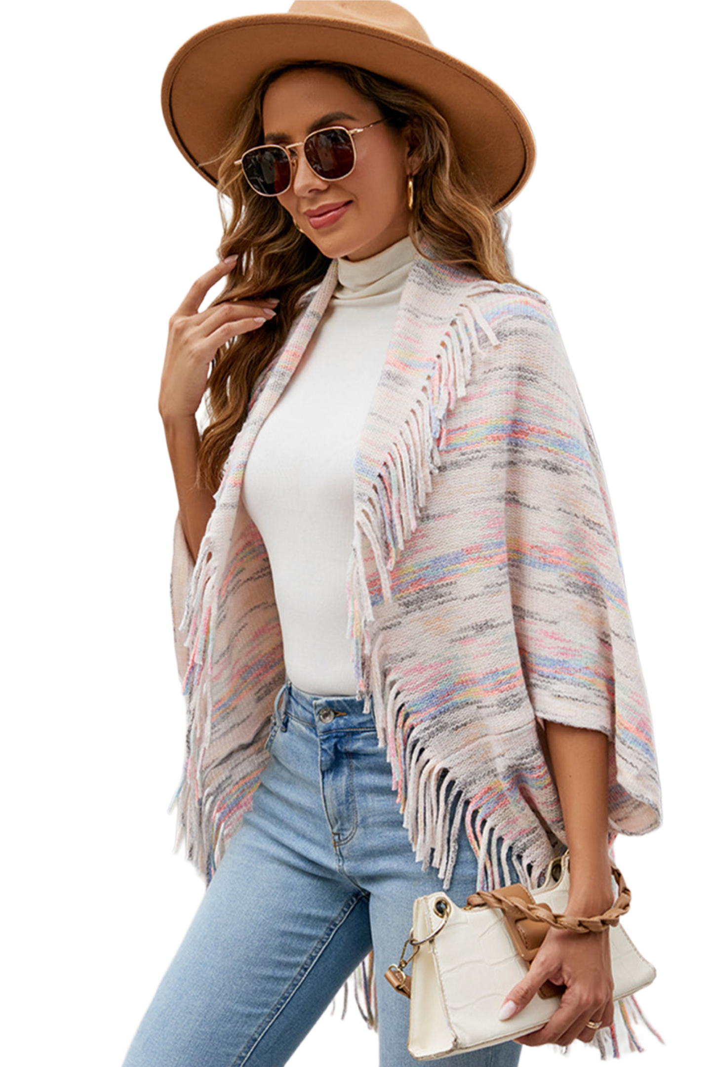 Fringe Detail Printed Poncho