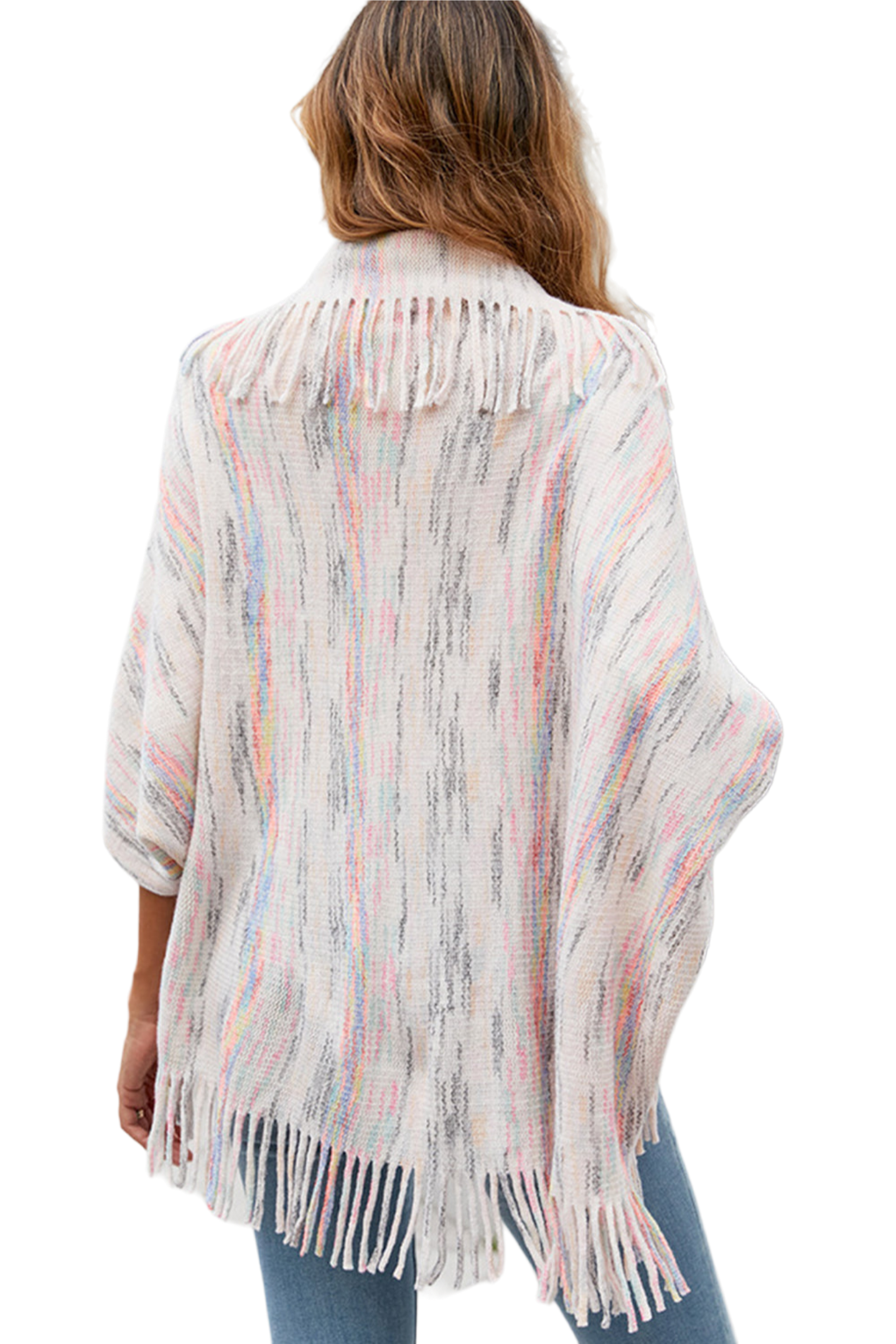 Fringe Detail Printed Poncho