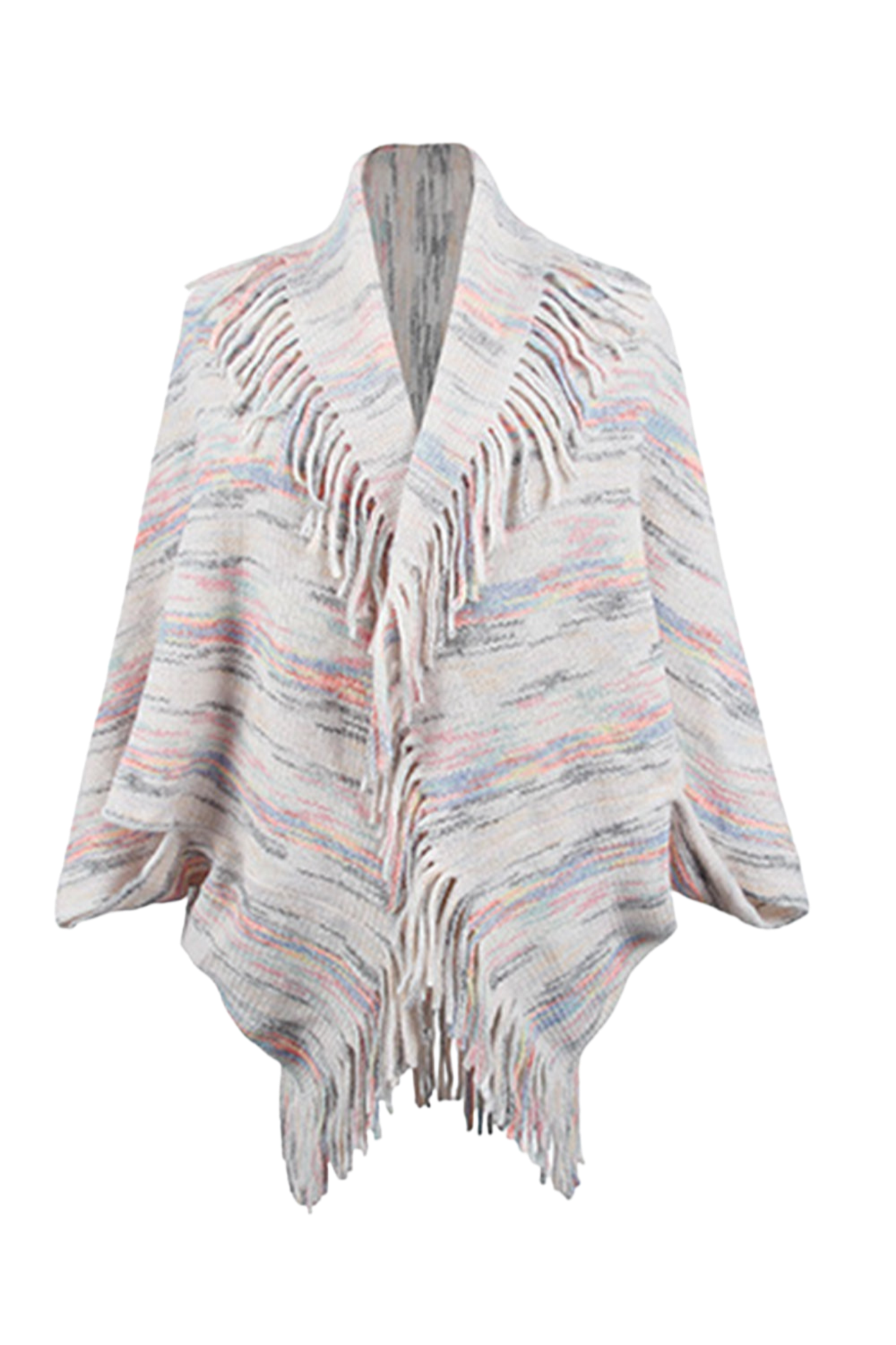 Fringe Detail Printed Poncho