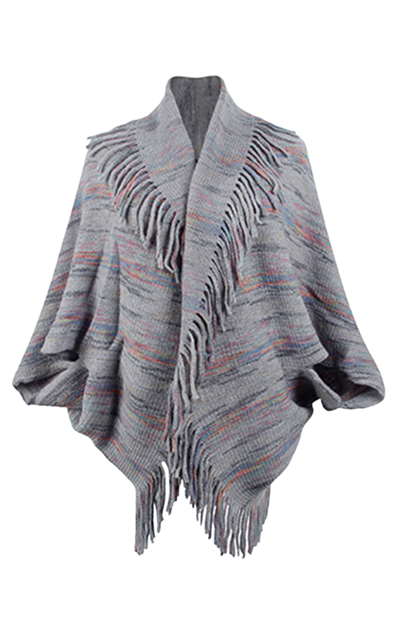 Fringe Detail Printed Poncho