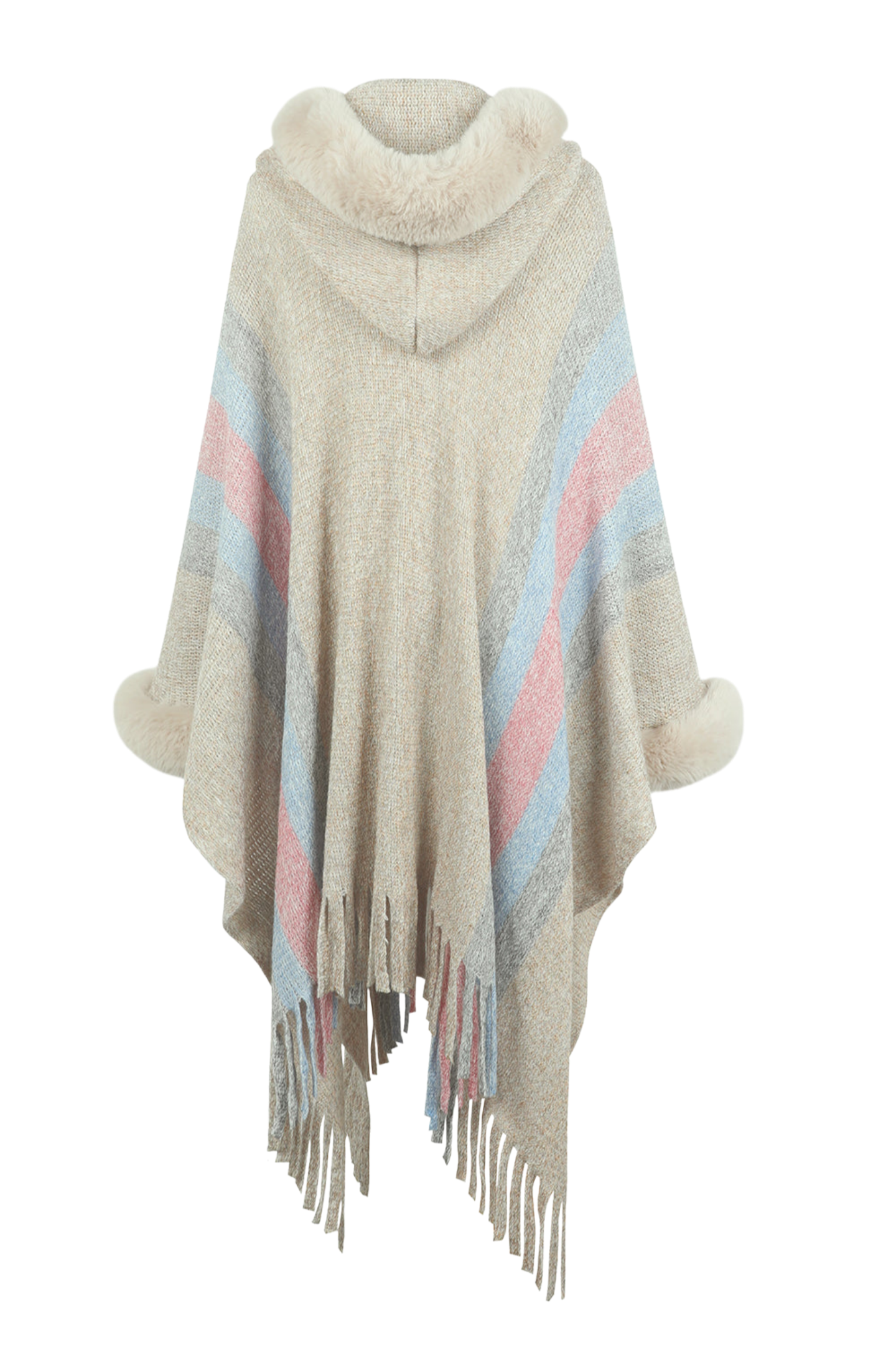 Color Block Fringe Detail Poncho