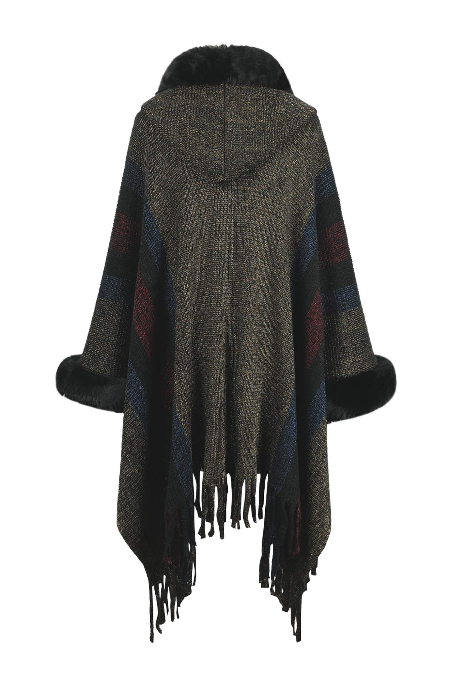 Color Block Fringe Detail Poncho