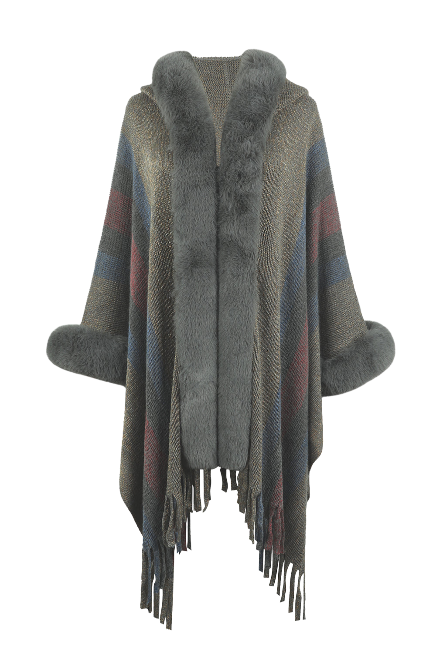 Color Block Fringe Detail Poncho