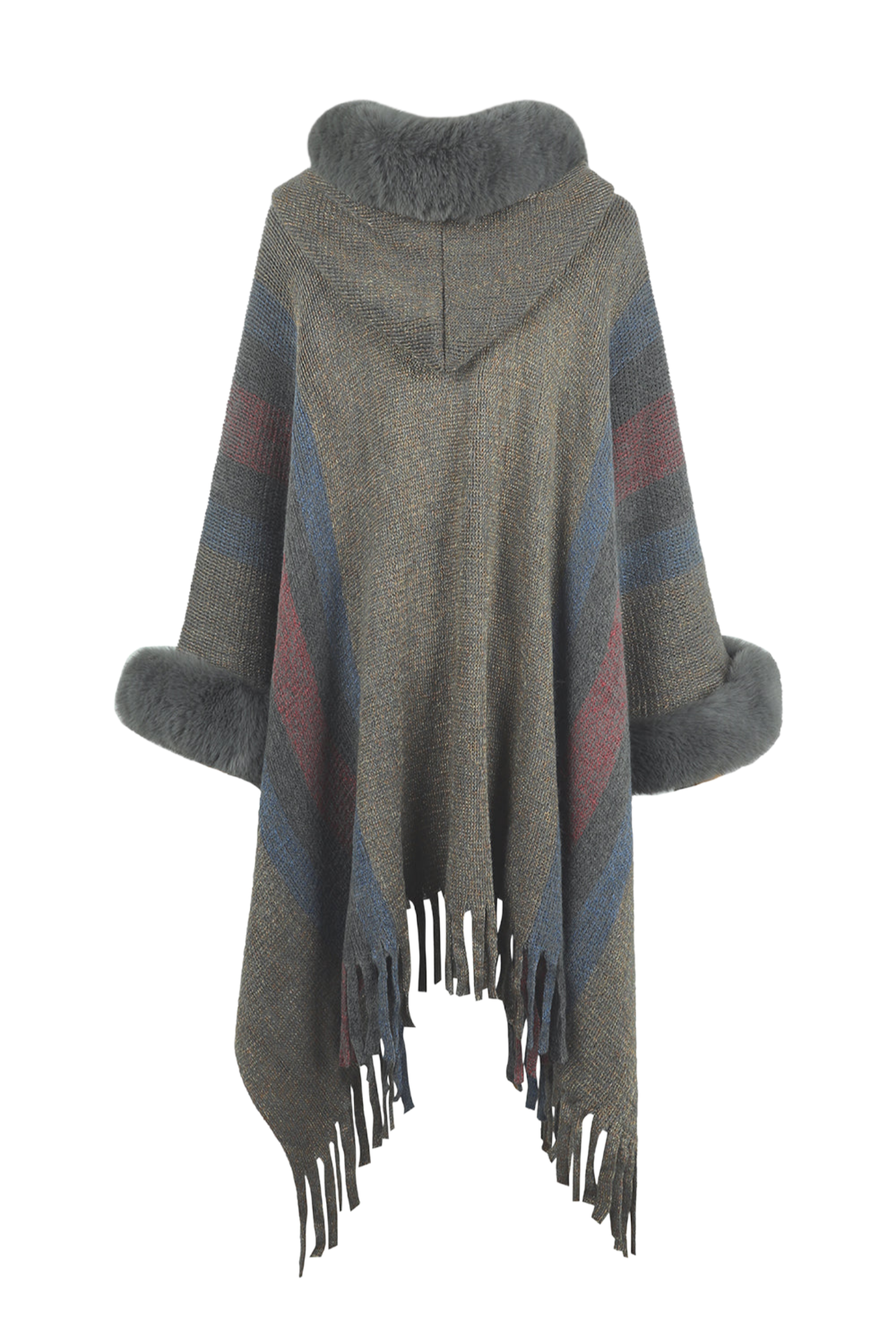 Color Block Fringe Detail Poncho