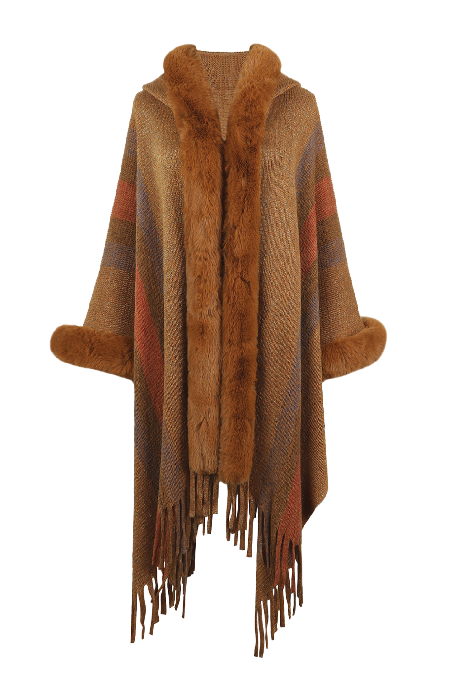 Color Block Fringe Detail Poncho