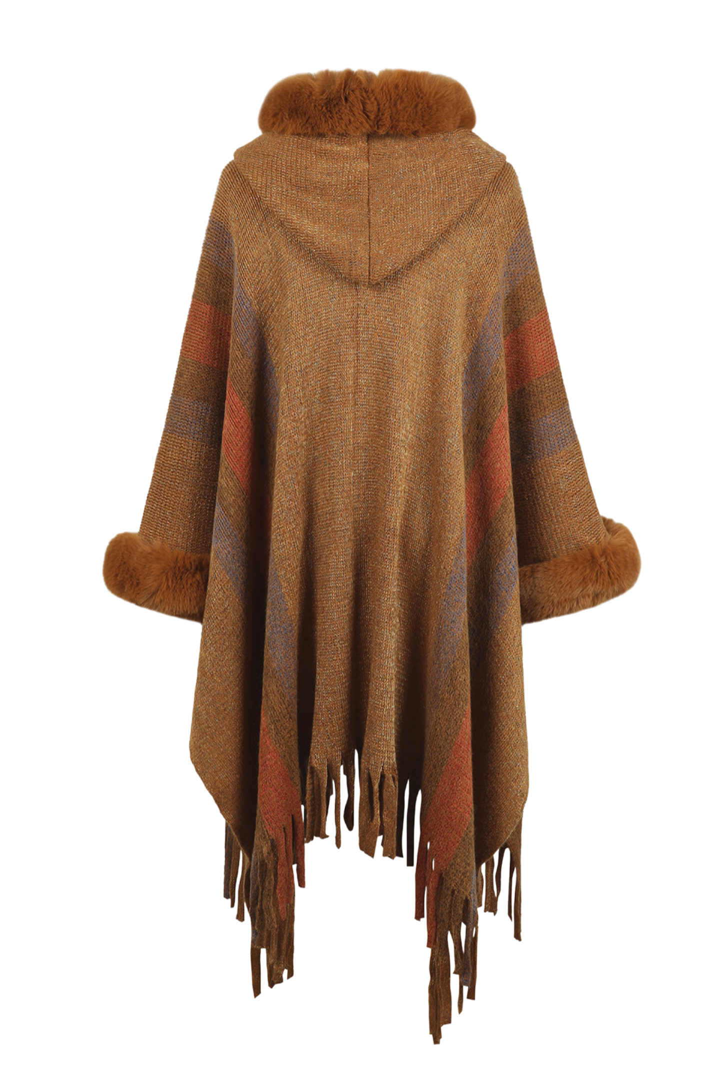 Color Block Fringe Detail Poncho