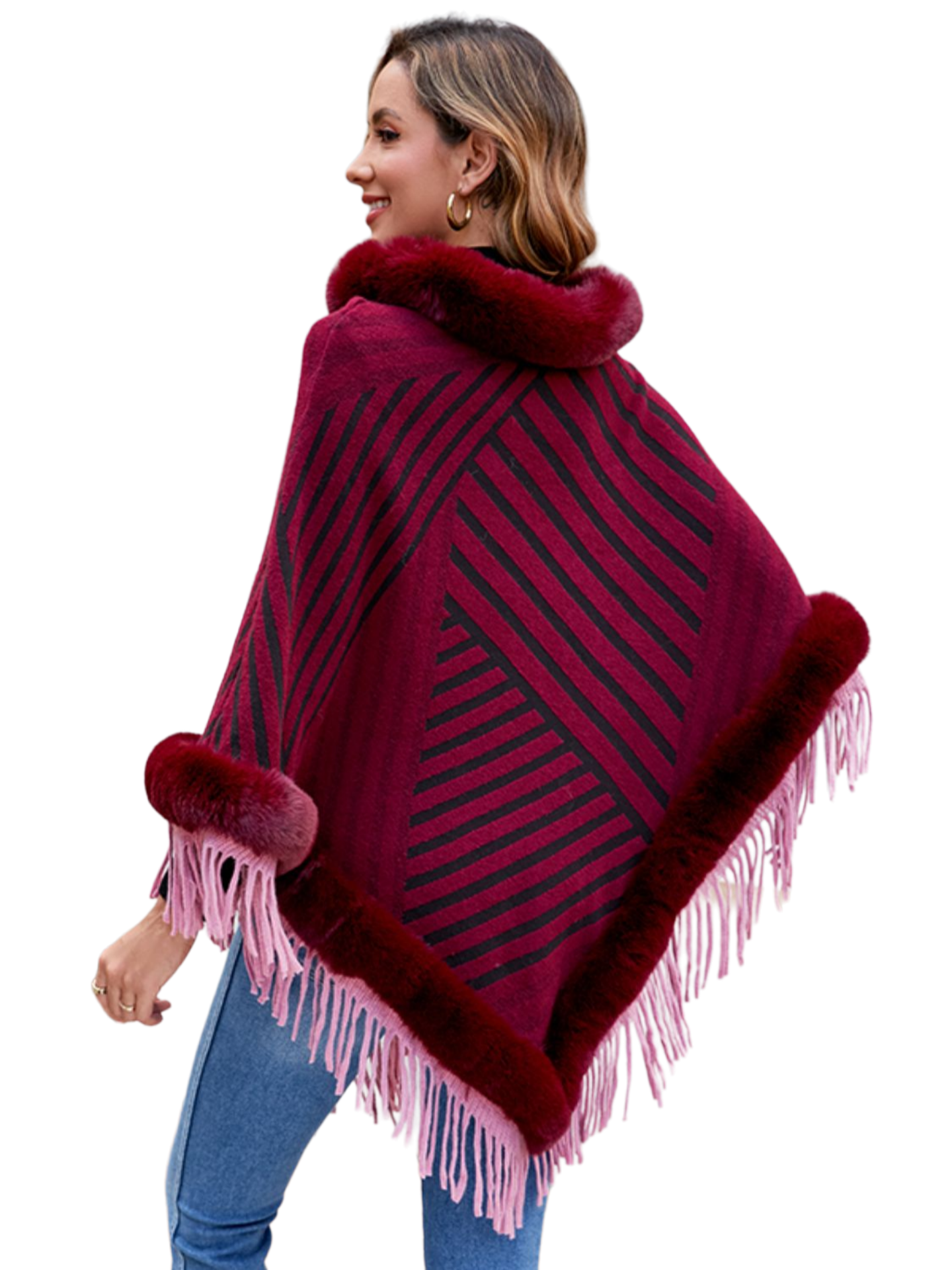 Striped Fringe Hem Poncho