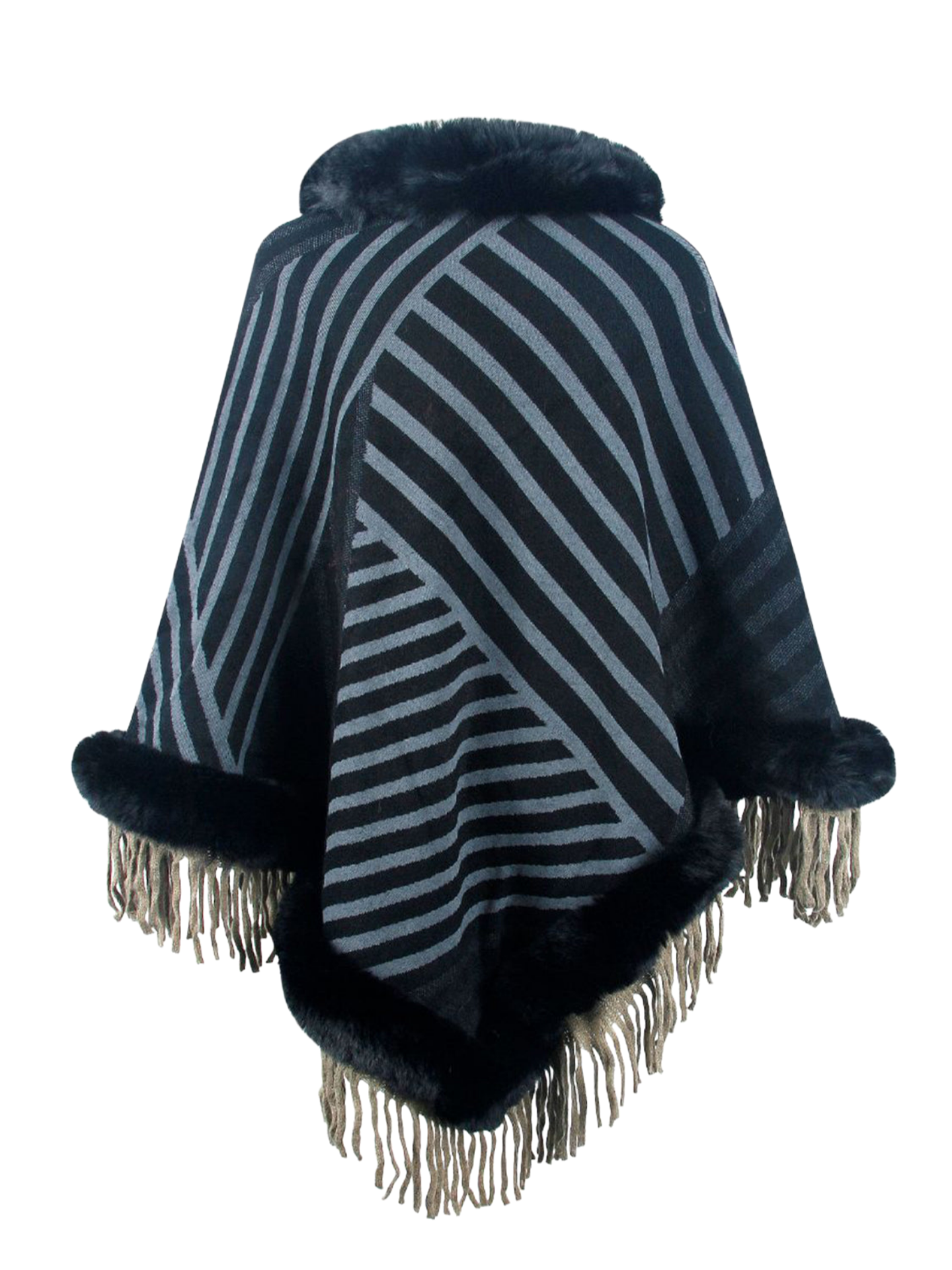 Striped Fringe Hem Poncho