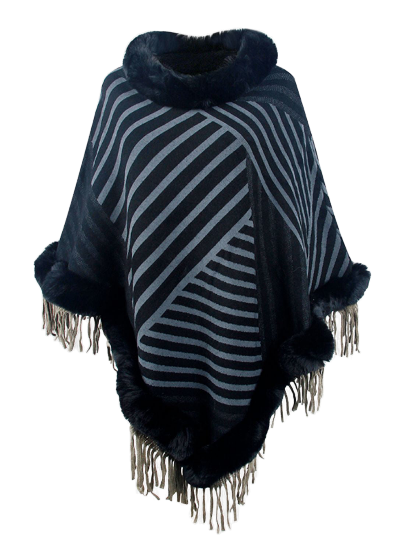 Striped Fringe Hem Poncho